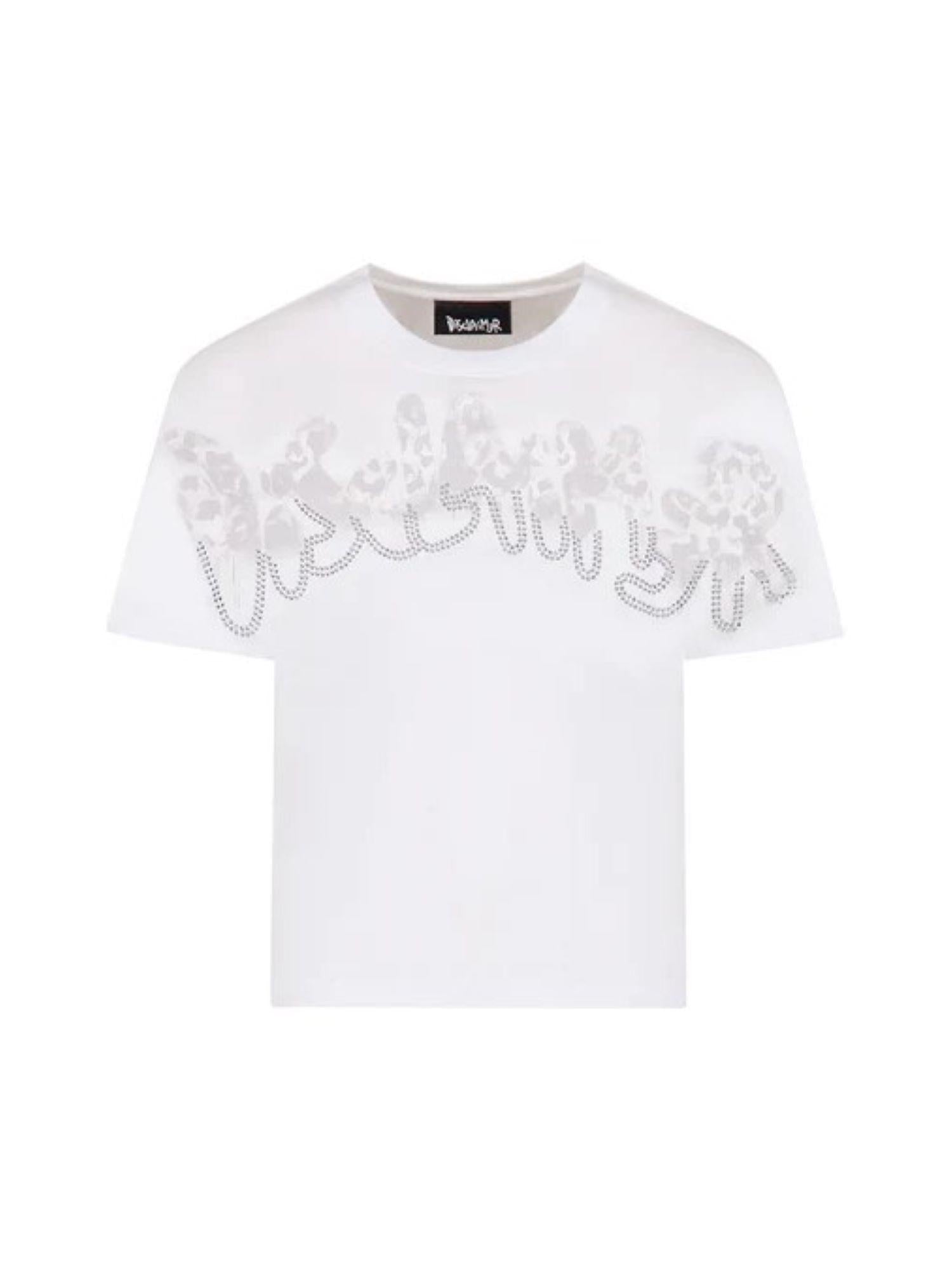 Disclaimer T-shirt crop maniche corte con logo strass bianco 54981 BIANCO DISCLAIMER 