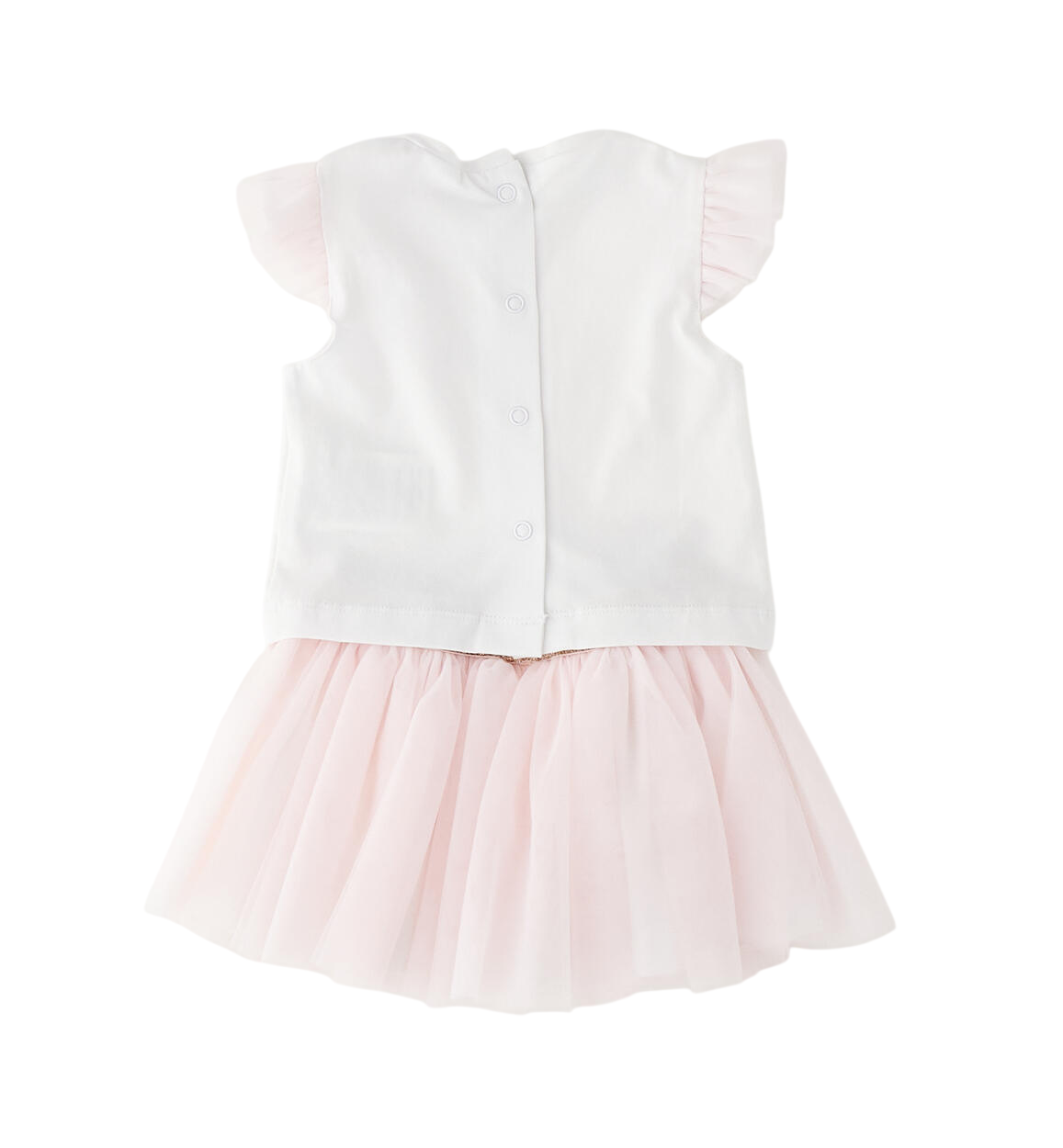 iDo completo neonata T-shirt e gonna in tulle bianco rosa 4G213 0113 iDO 
