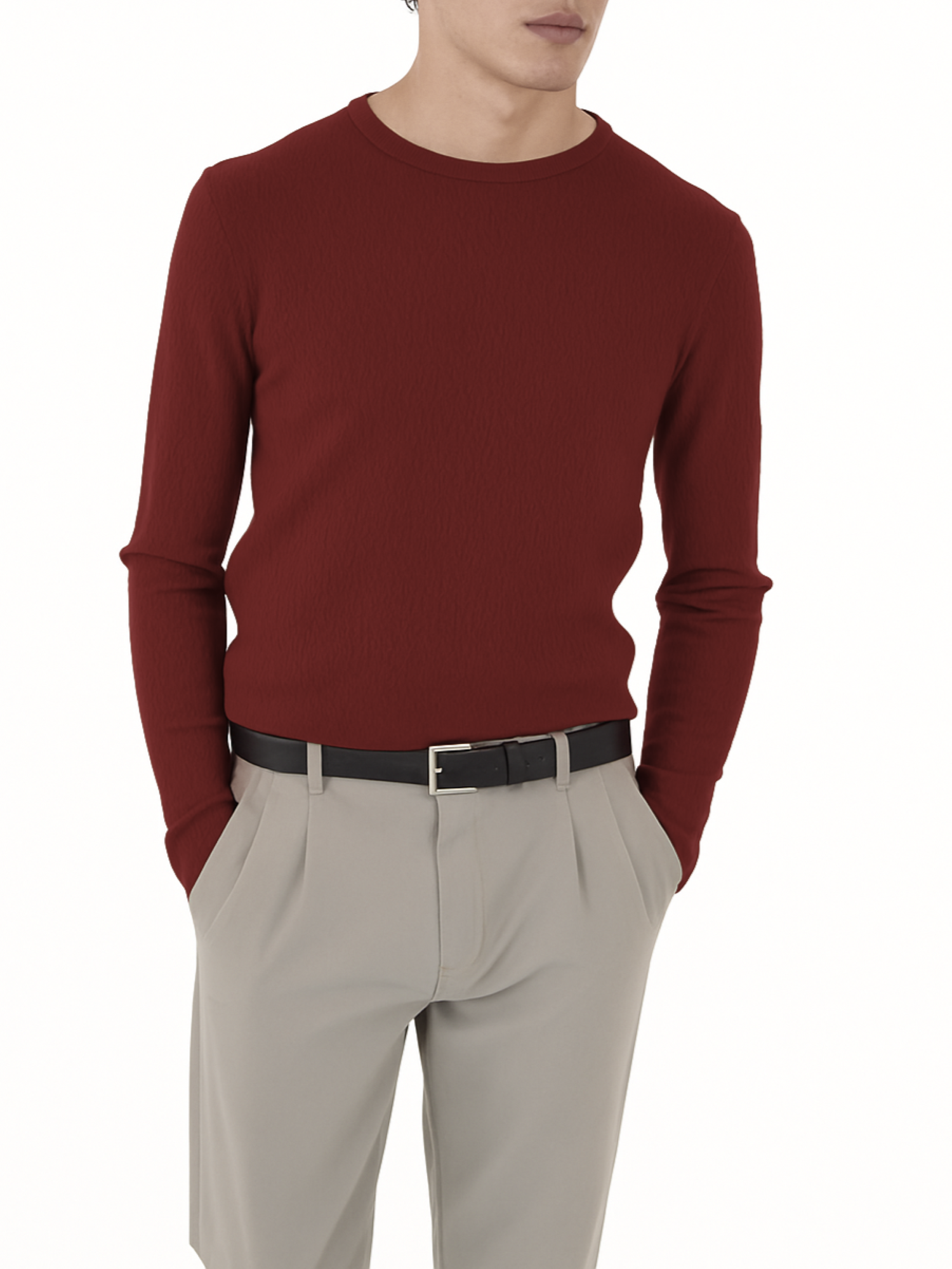 Yes Zee maglia uomo con trecce bordeaux M824-ME00 0516 YES-ZEE 