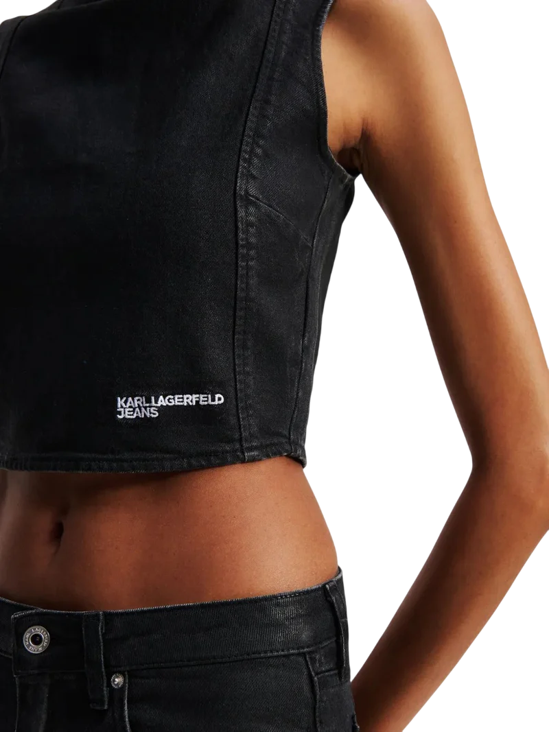 Karl Lagerfeld Jeans top crop in denim spalmato nero A3W11003 1CG KARL LAGERFELD 