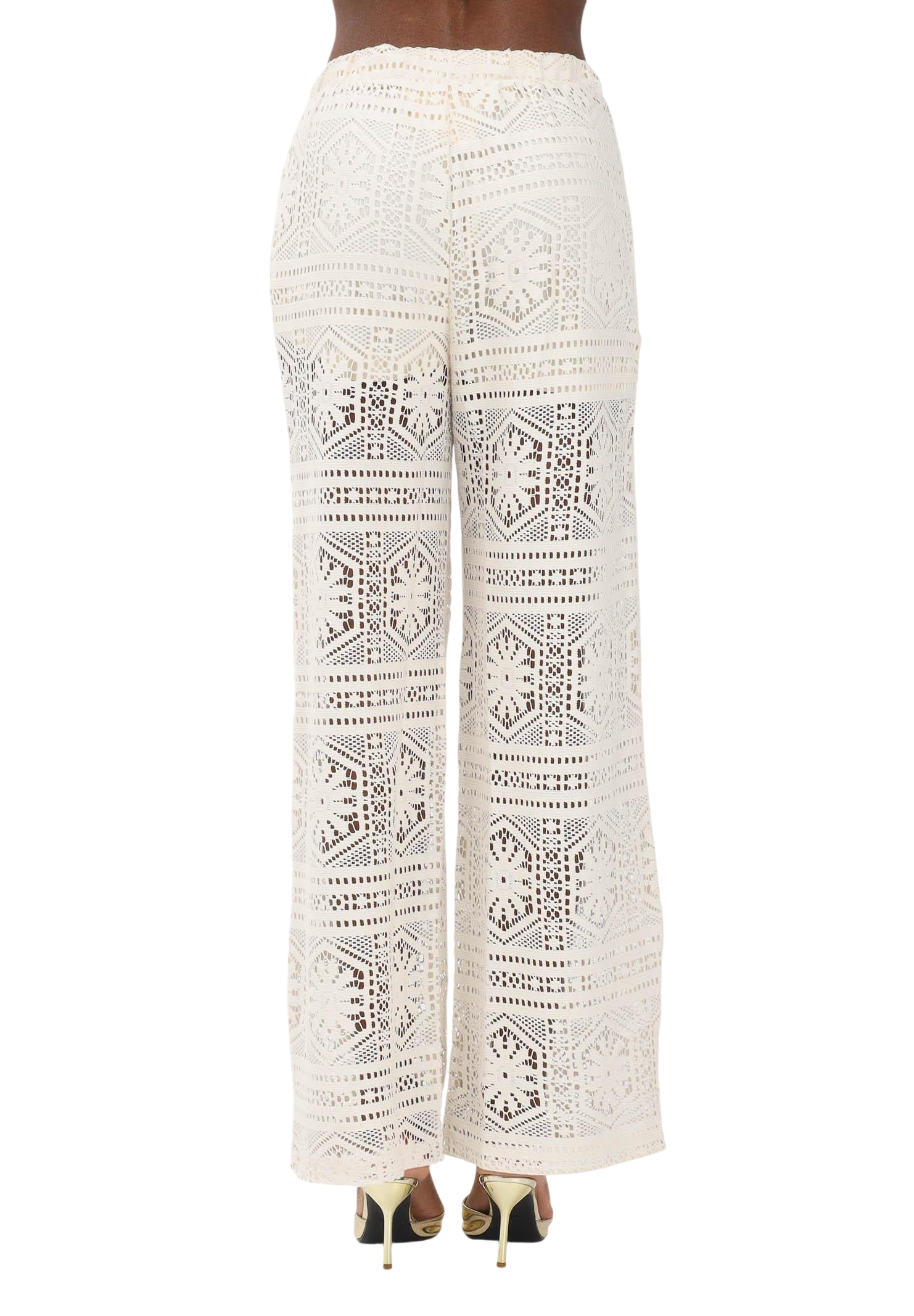 Only pantaloni crochet donna gamba larga panna 15372107 BIRCH ONLY 
