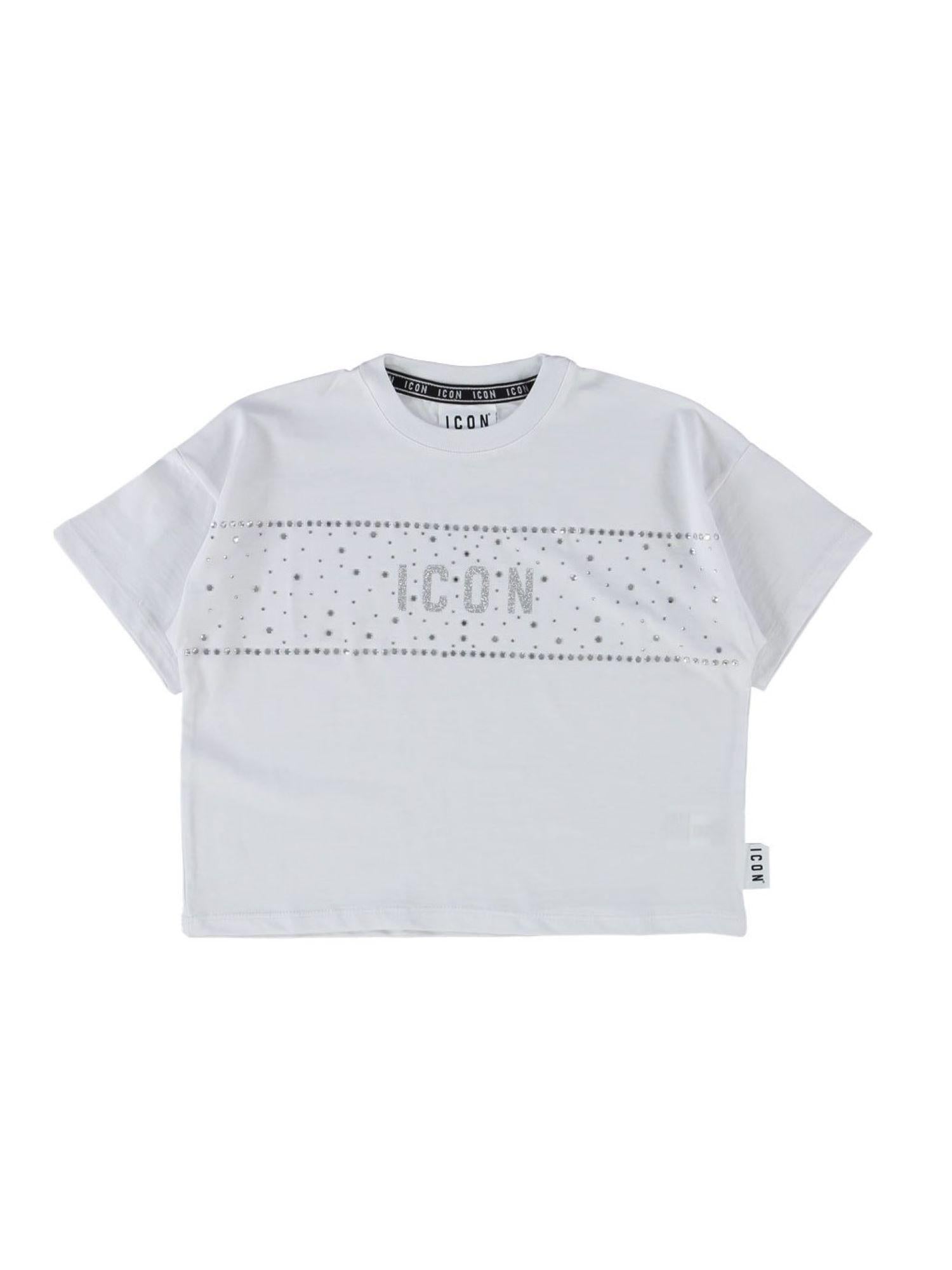 Icon T-shirt bambina manica corta con logo strass bianco IGKS001250 1000 ICON 