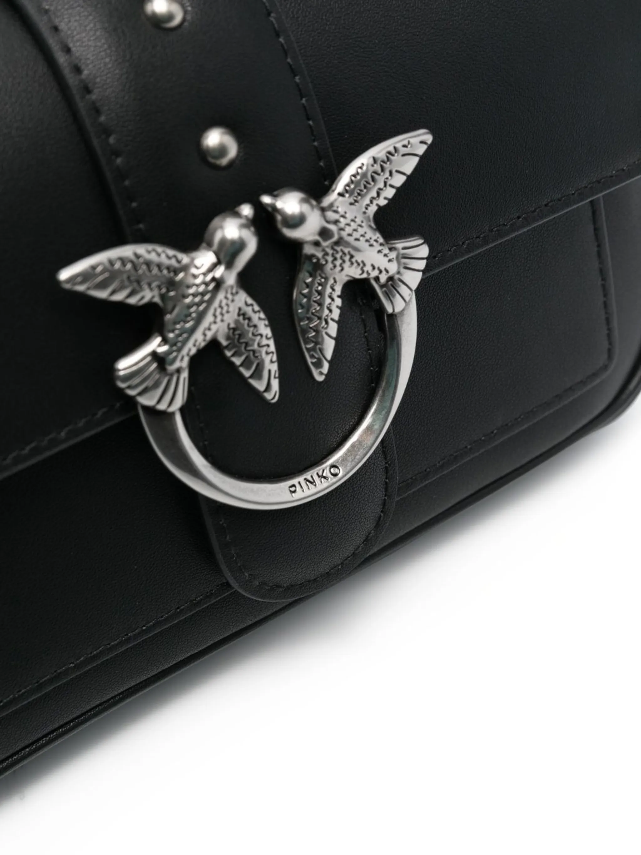 Pinko borsa a tracolla Love One Pocket in pelle con borchie nero argento 100061-A0F1 Z99O PINKO 