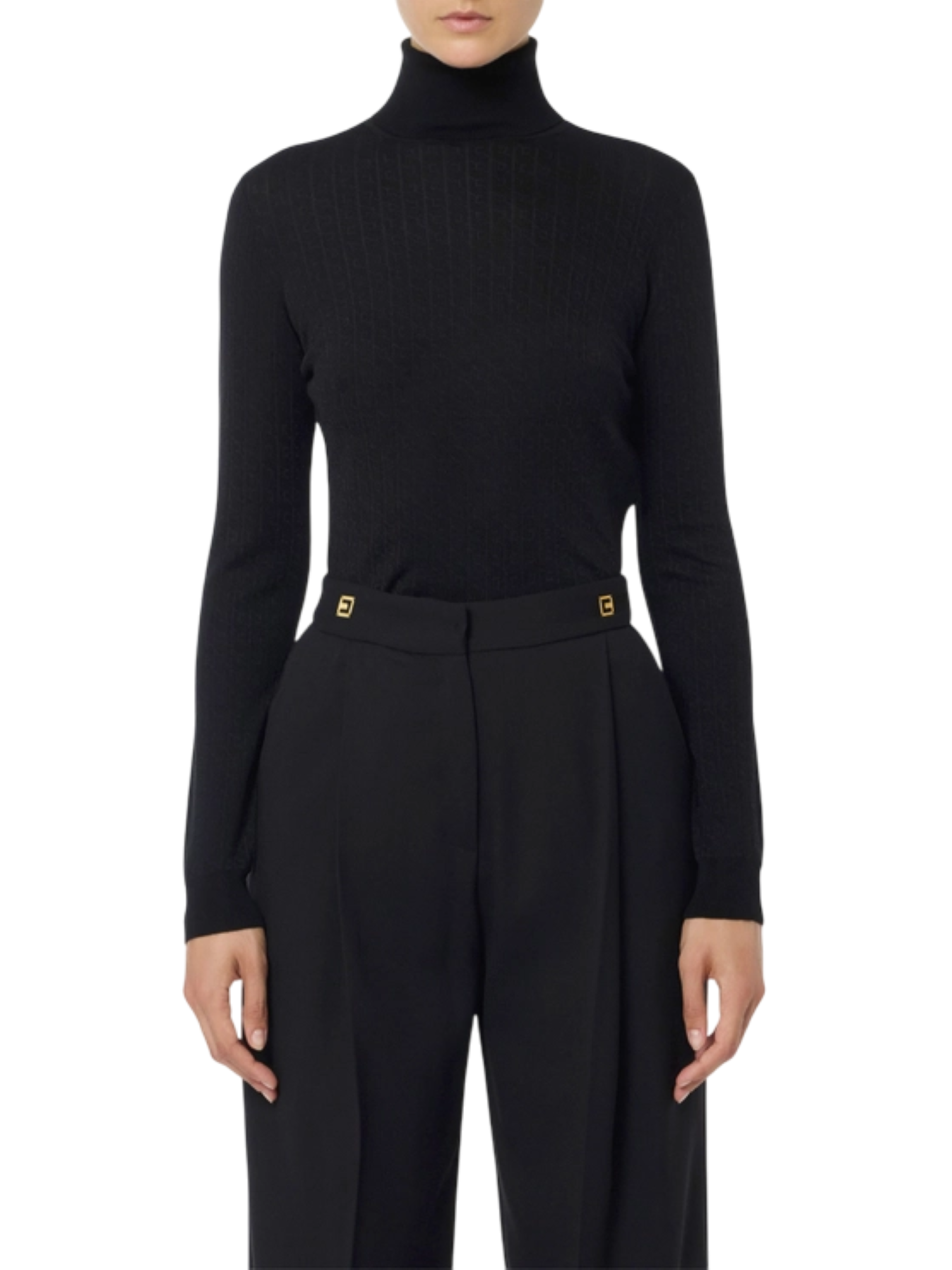 Elisabetta Franchi maglia dolcevita con logo jacquard nero MK23S56E2 110 ELISABETTA FRANCHI 
