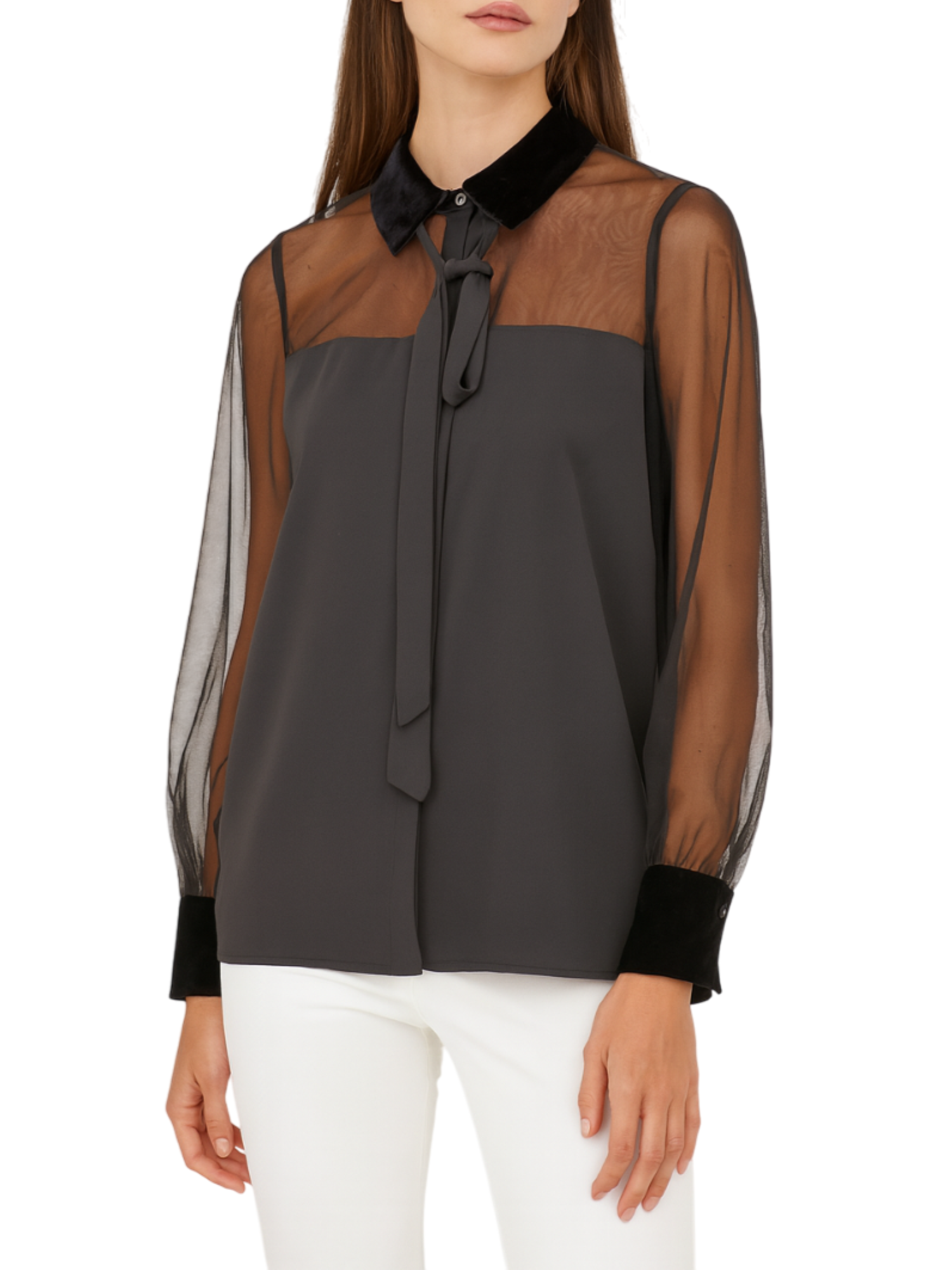 Lola by Sandro Ferrone camicia manica lunga con trasparenze nero L23YBFBIRILLO NERO Lola BY S.FERRONE 