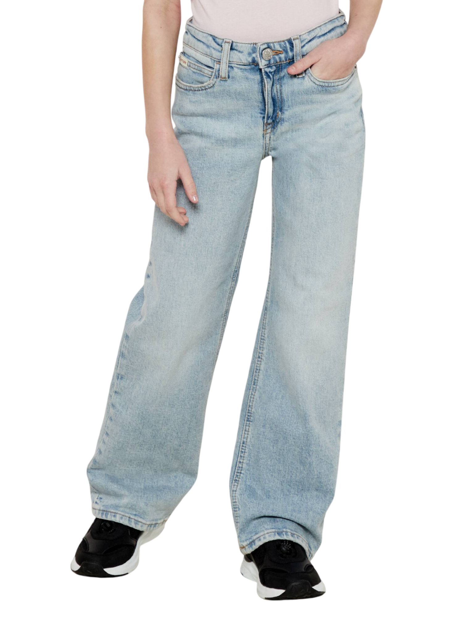 Calvin Klein Jeans jeans gamba larga in denim stretch lavaggio blu chiaro