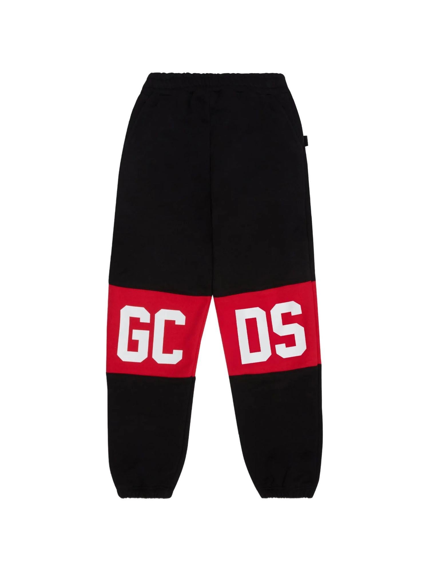 GCDS pantaloni joggers bambino con banda iconica nero Z0UJQI588F004 BLACK-RED GCDS 