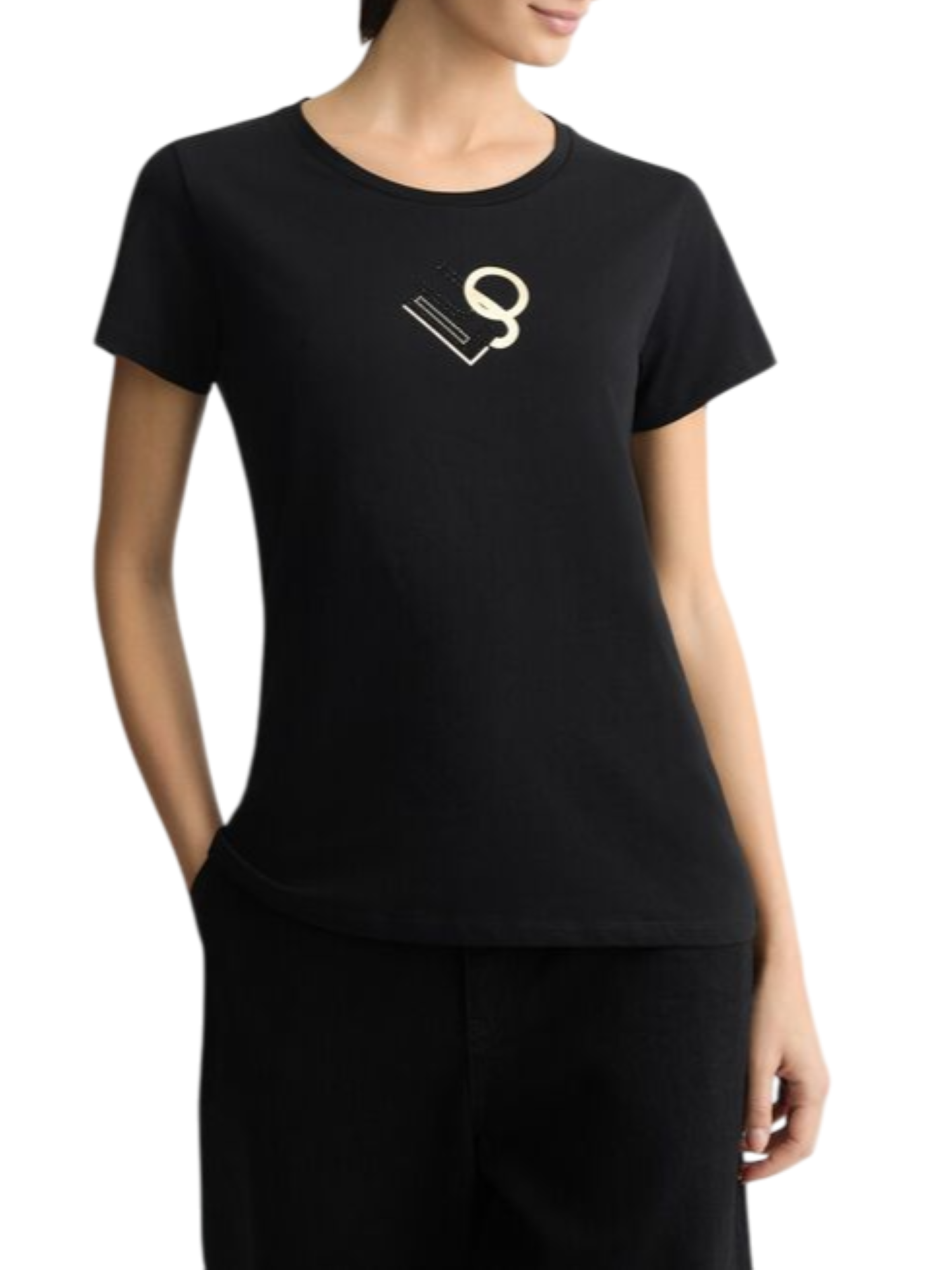 Liu Jo T-shirt in cotone manica corta con logo strass nero