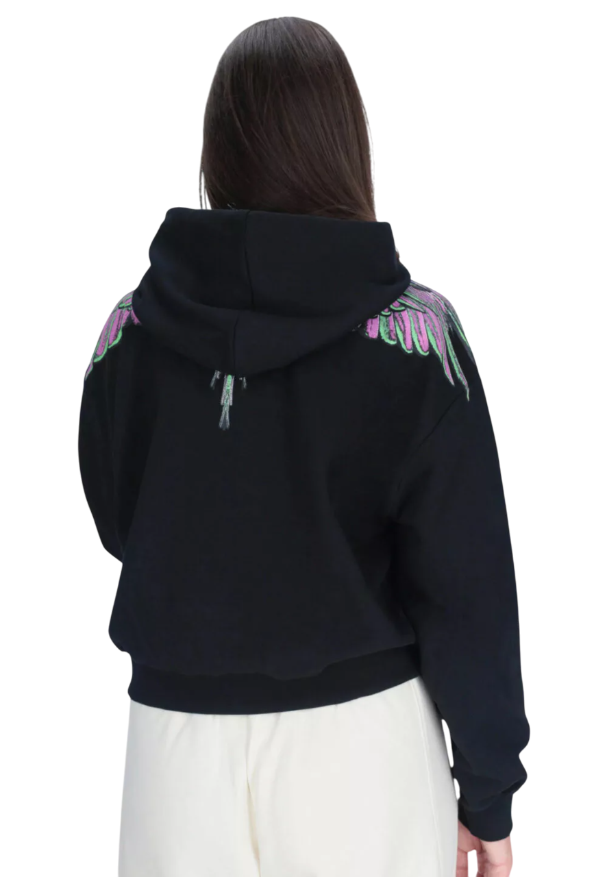 County of Milan felpa con cappuccio stampa iconica nero CM30000 NERO-PINK WINGS COUNTY OF MILAN 