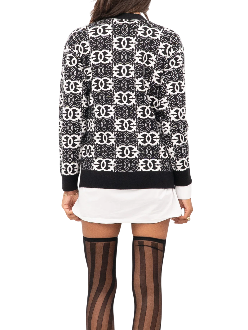 Pinko cardigan Half Breed in fantasia logata nero bianco 106042-A2YD ZZ2 PINKO 