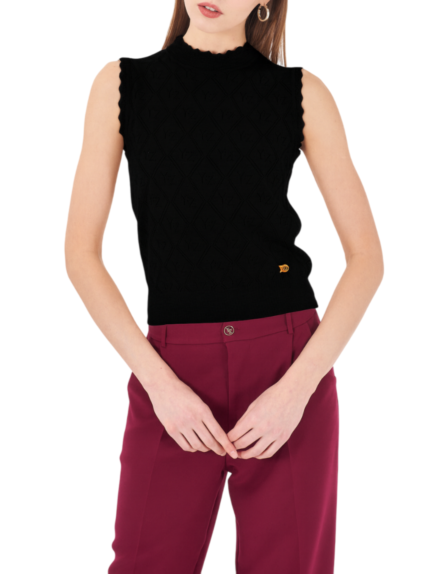 Yes Zee maglia smanicata lurex donna nero M113-IK00 0801 YES-ZEE 