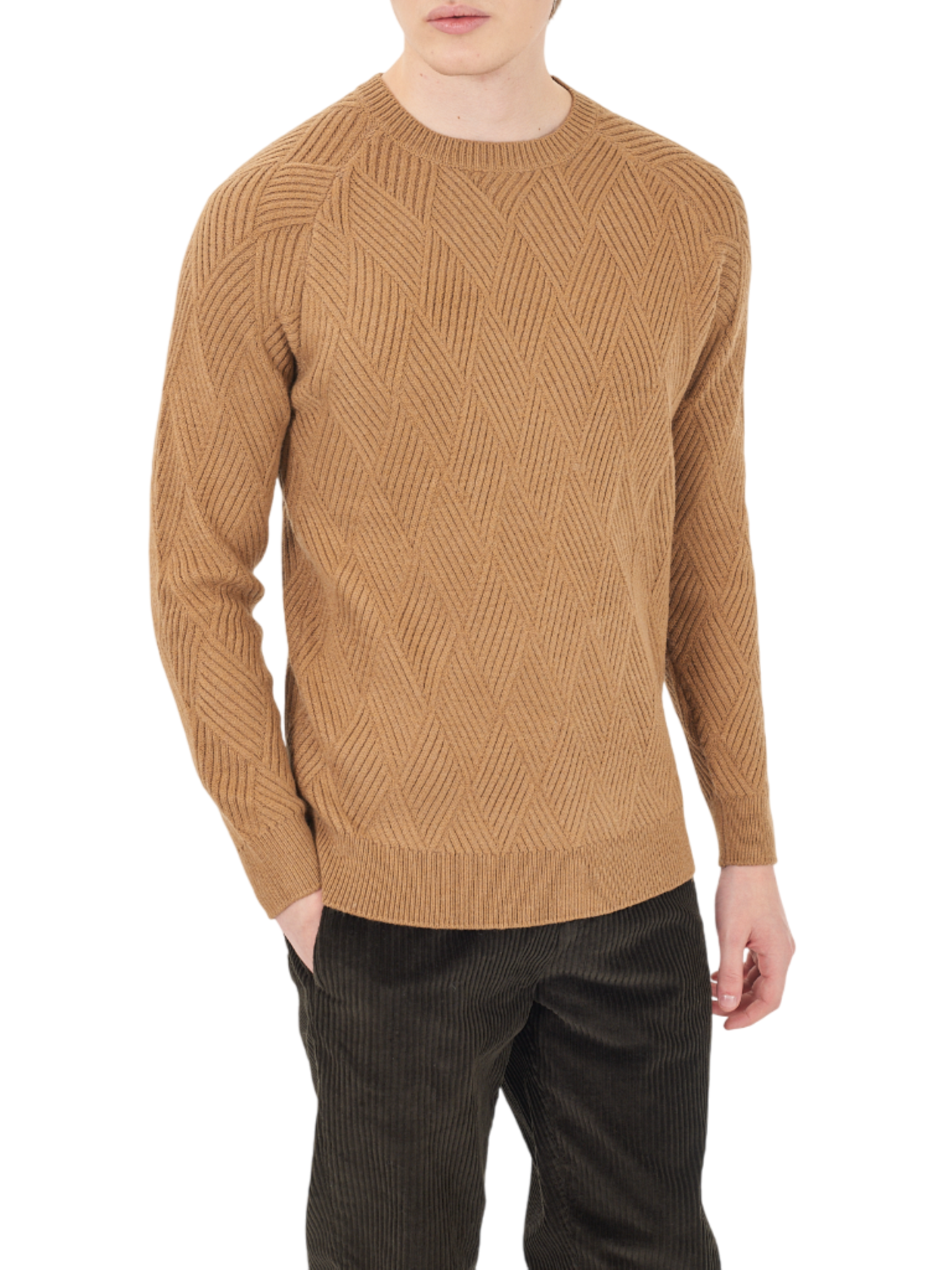 Yes Zee maglia uomo a rombi jacquard marrone caramello M817-MQ00 0203 YES-ZEE 