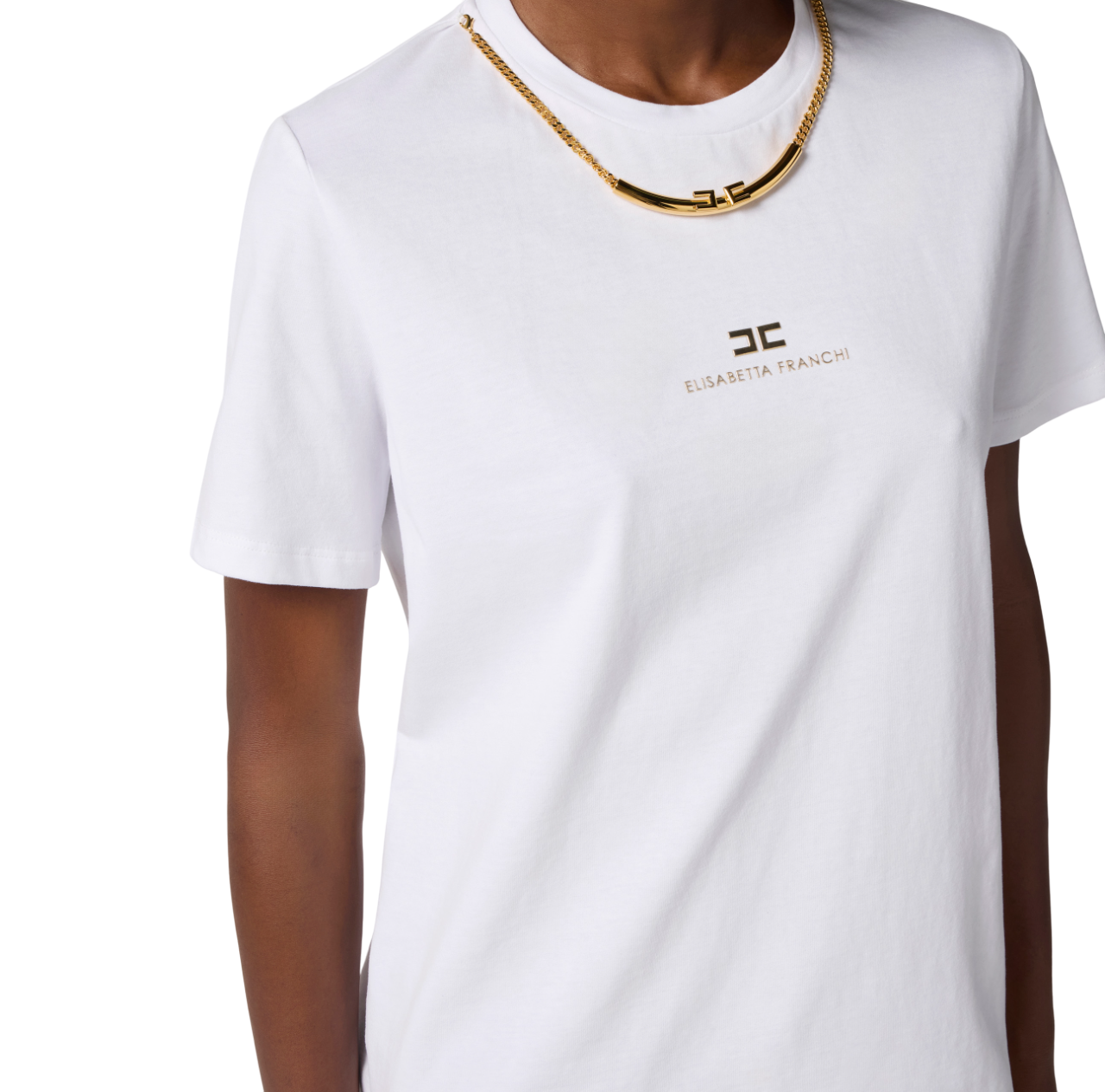 Elisabetta Franchi T-shirt in jersey con collana logata bianco MA02856E2 270 ELISABETTA FRANCHI 