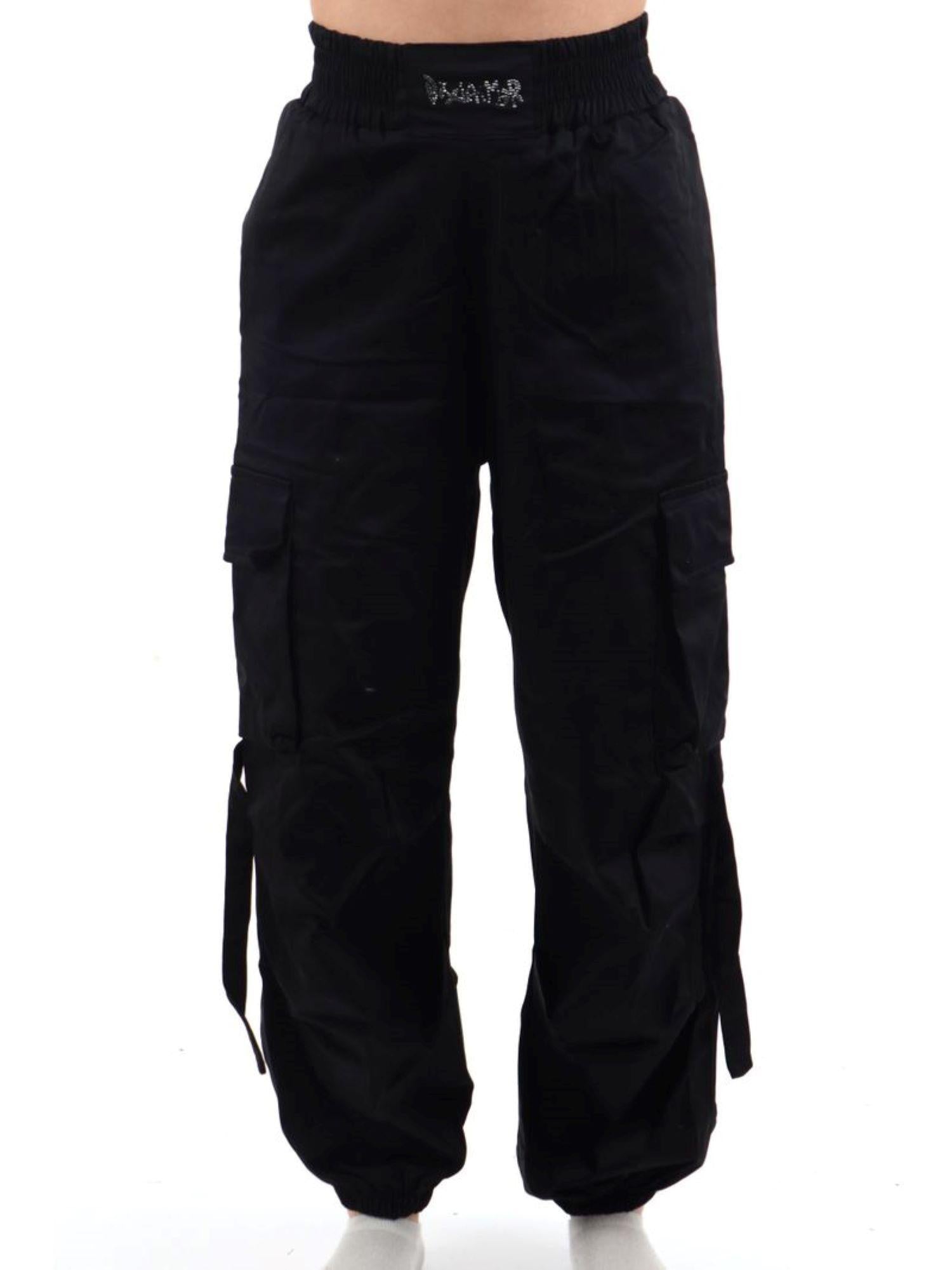 Disclaimer pantaloni cargo con logo strass nero 54936 NERO DISCLAIMER 