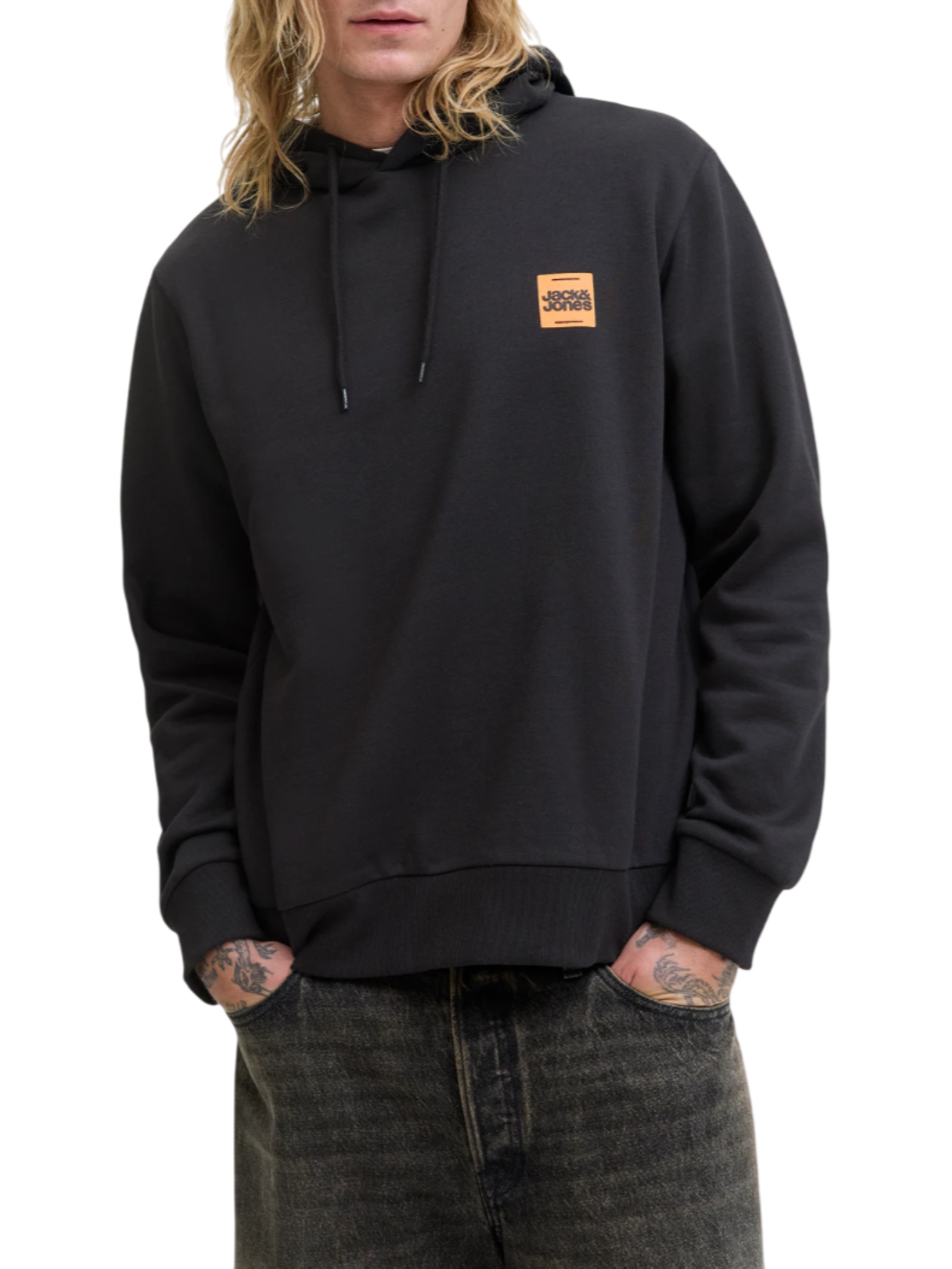 Jack&Jones felpa uomo con cappuccio nero 12279261 BLACK JACK&JONES 