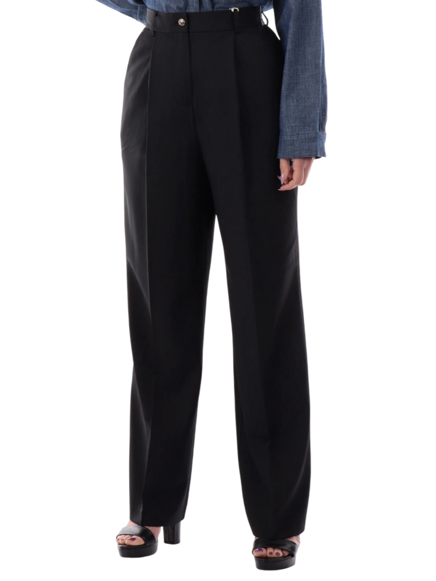 Yes Zee pantaloni vita alta a gamba larga nero P385-KE00 0801 YES-ZEE 