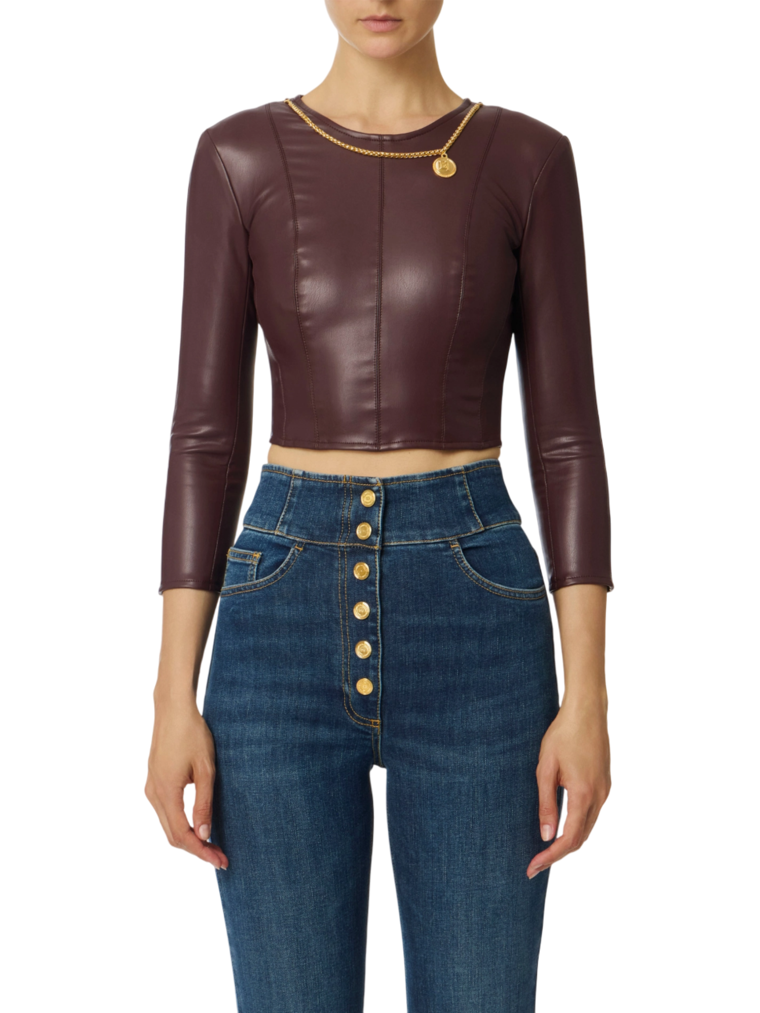 Elisabetta Franchi top crop in ecopelle marrone MD00957E2 EA3 ELISABETTA FRANCHI 