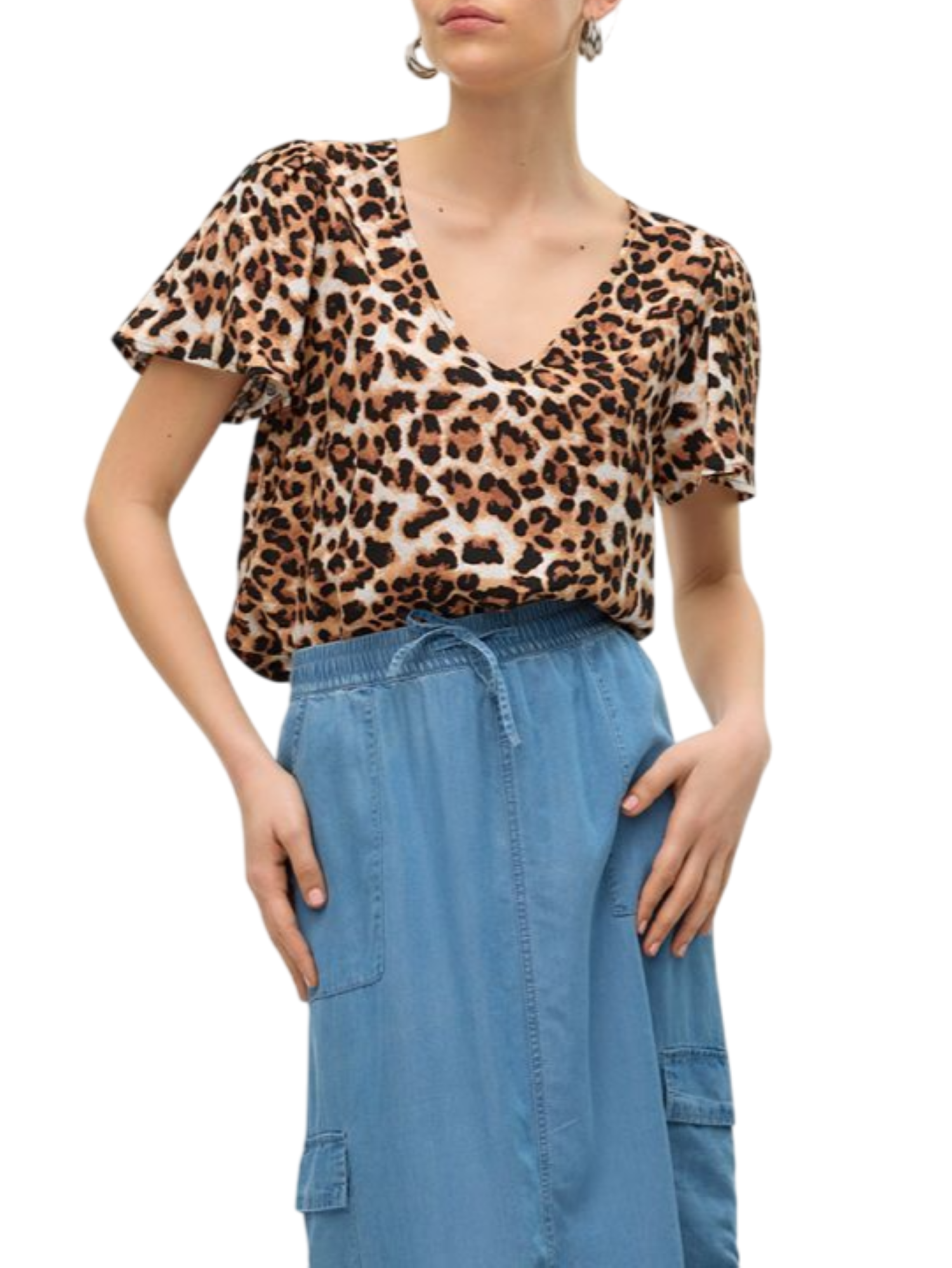 Vero Moda blusa scollo a V in fantasia maculata marrone 10307987 TAN-LEO VERO MODA 