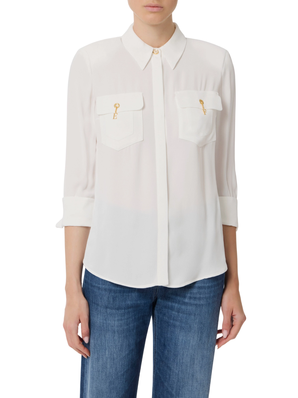 Elisabetta Franchi camicia in georgette con tasche avorio CA12256E2 360 ELISABETTA FRANCHI 