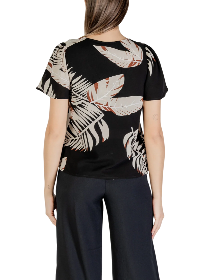 Vero Moda blusa scollo a V in fantasia nero beige 10307987 BLACK-FIONI VERO MODA 