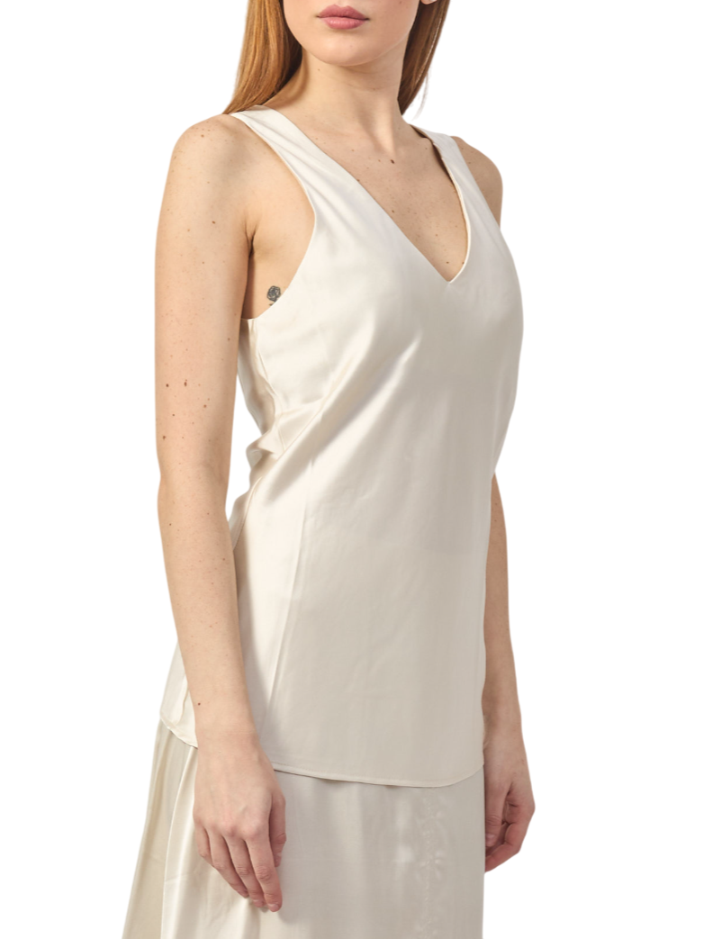 Yes Zee canotta satin con scollo a V ecrù T277-EU00 0222 YES-ZEE 