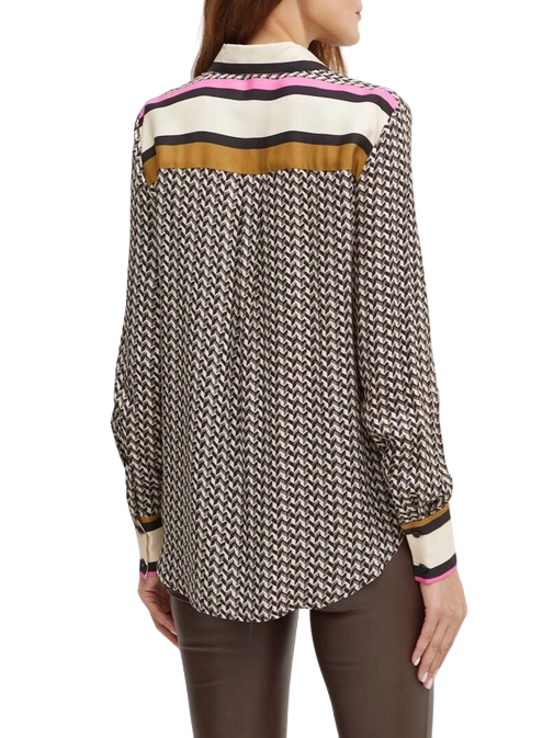 Pinko camicia manica lunga New Nora in viscosa Foulard beige nero