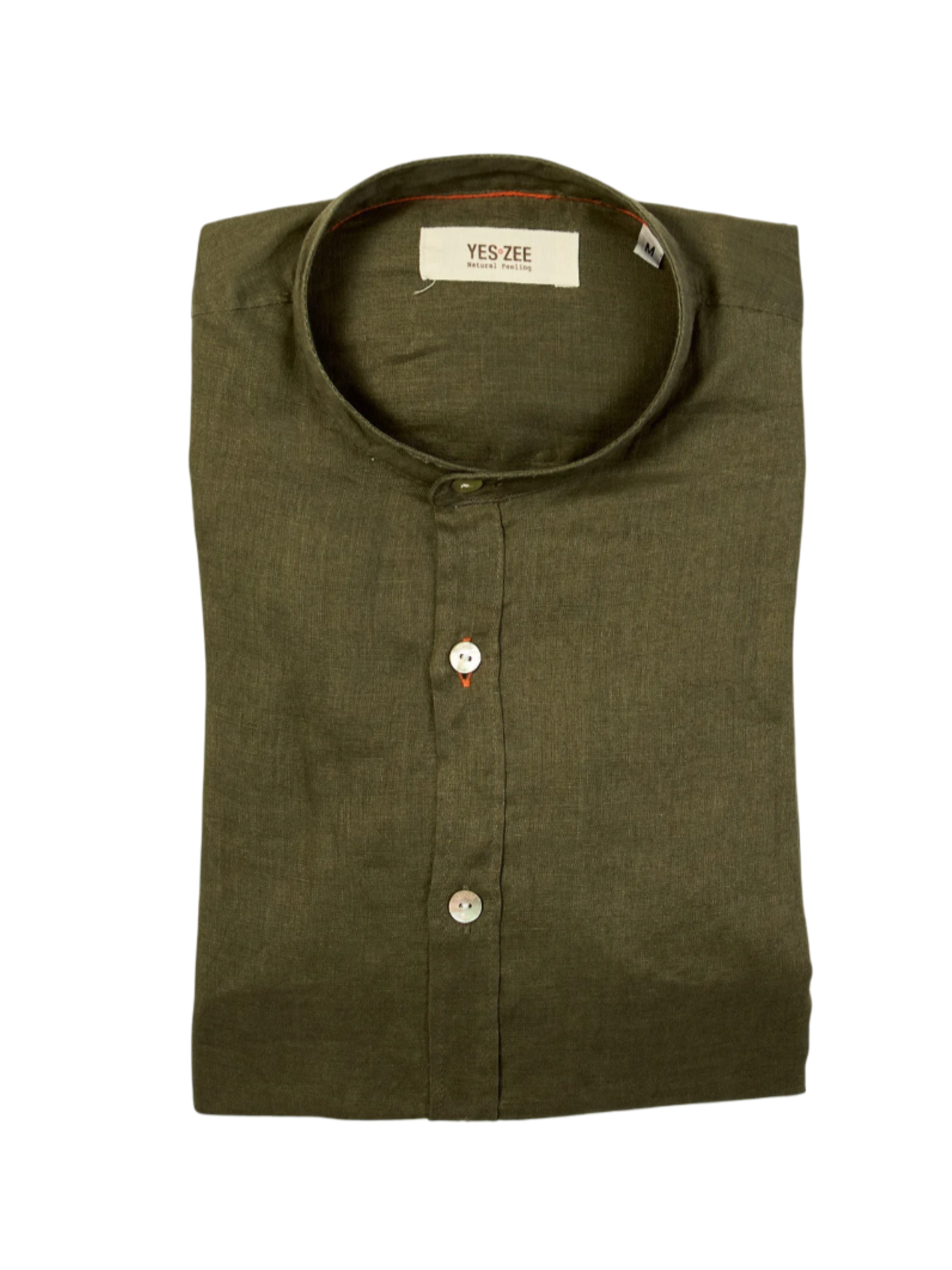 Yes Zee camicia alla coreana in lino manica lunga verde militare C512-UP00 0905 YES-ZEE 