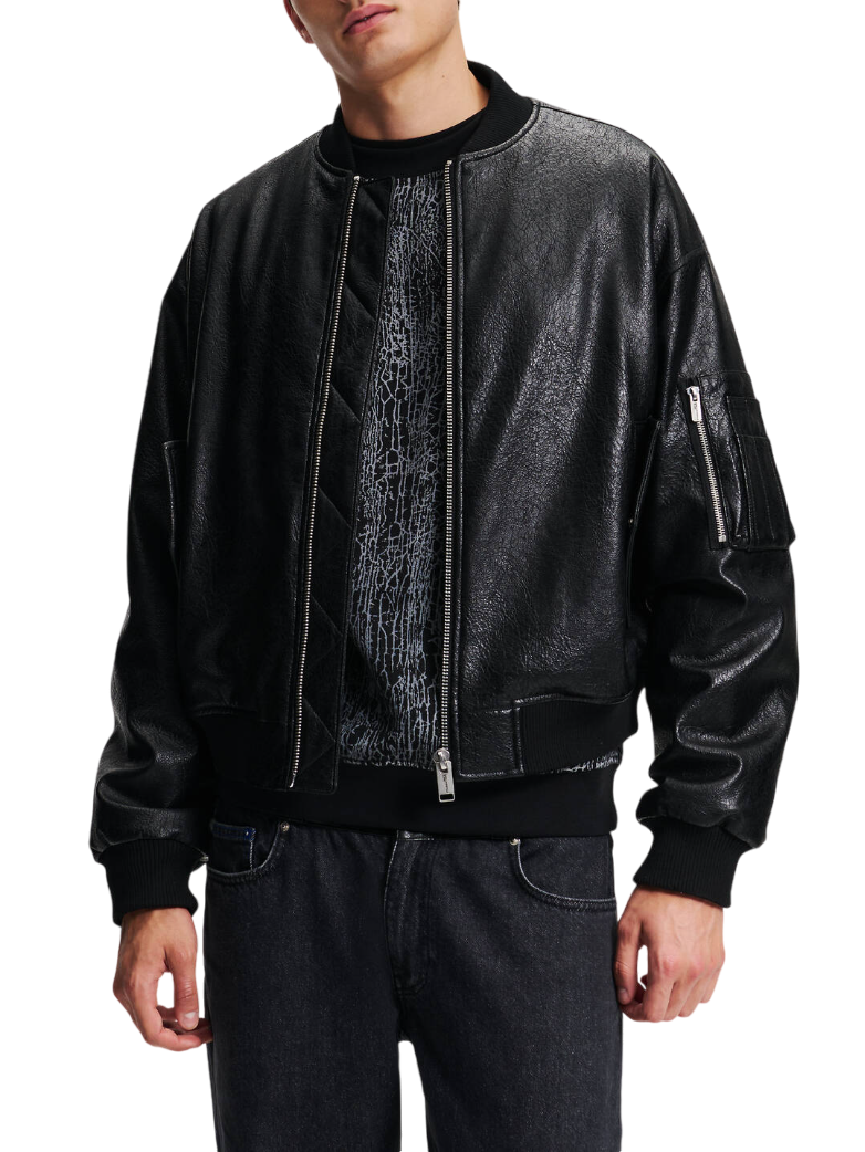 Karl Lagerfeld Jeans giubbino bomber in ecopelle martellata nero 246D1501 J101 KARL LAGERFELD 
