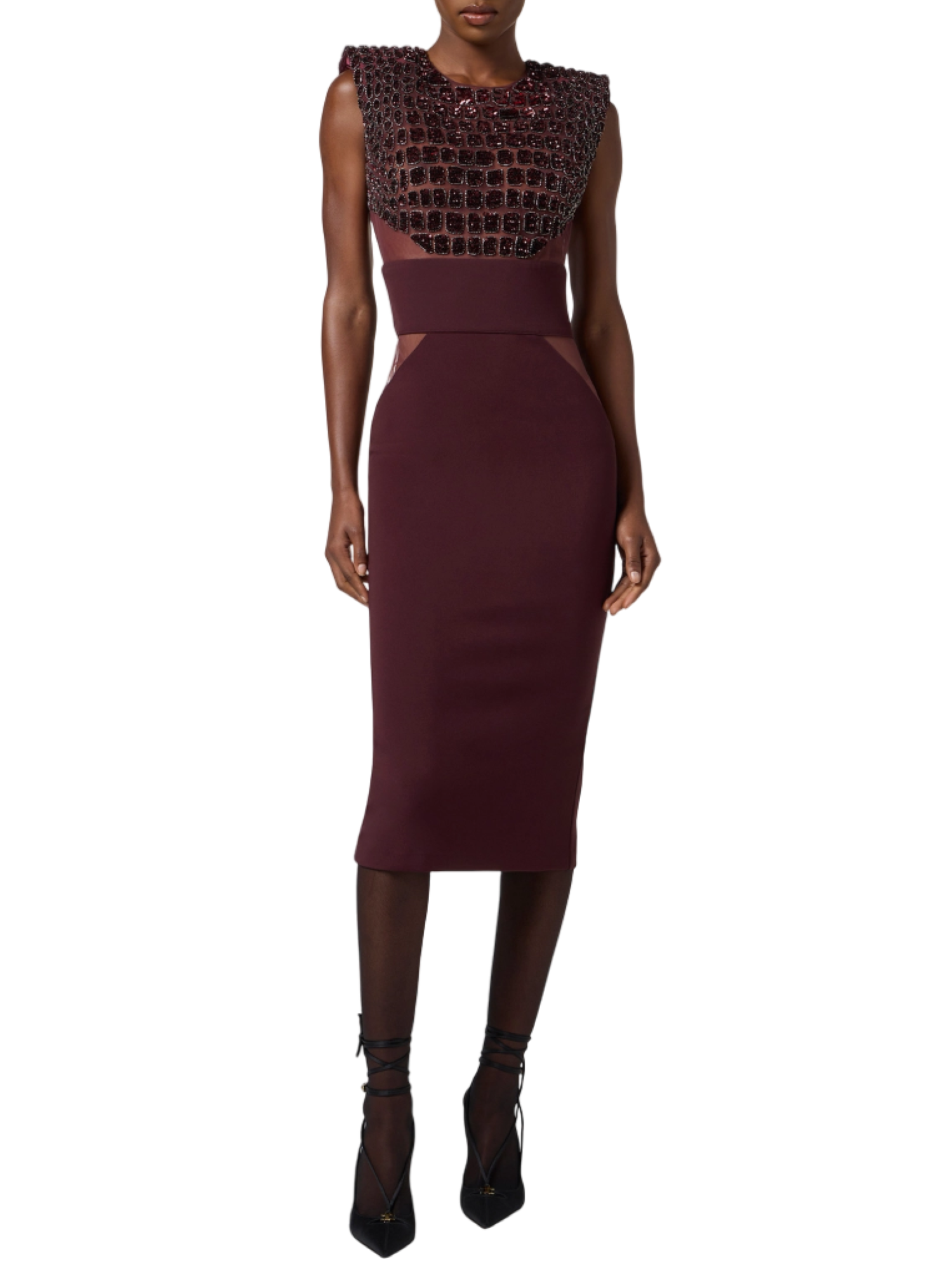 Elisabetta Franchi abito midi con ricami paillettes borgogna AB83457E2 EA4 ELISABETTA FRANCHI 