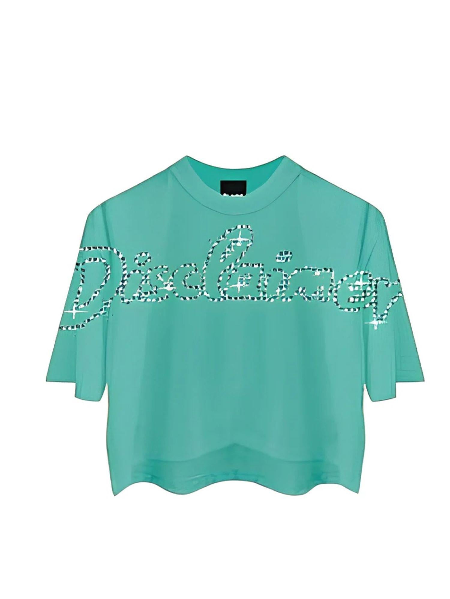 Disclaimer T-shirt crop con logo gioiello verde menta 54914 VERDE MENTA-STRASS BOREALE DISCLAIMER 