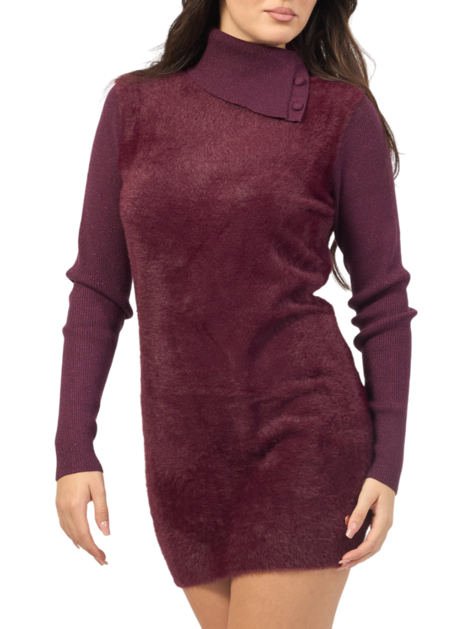 Yes Zee abito dolcevita in maglia furry prugna A026-IS00 0522 YES-ZEE 