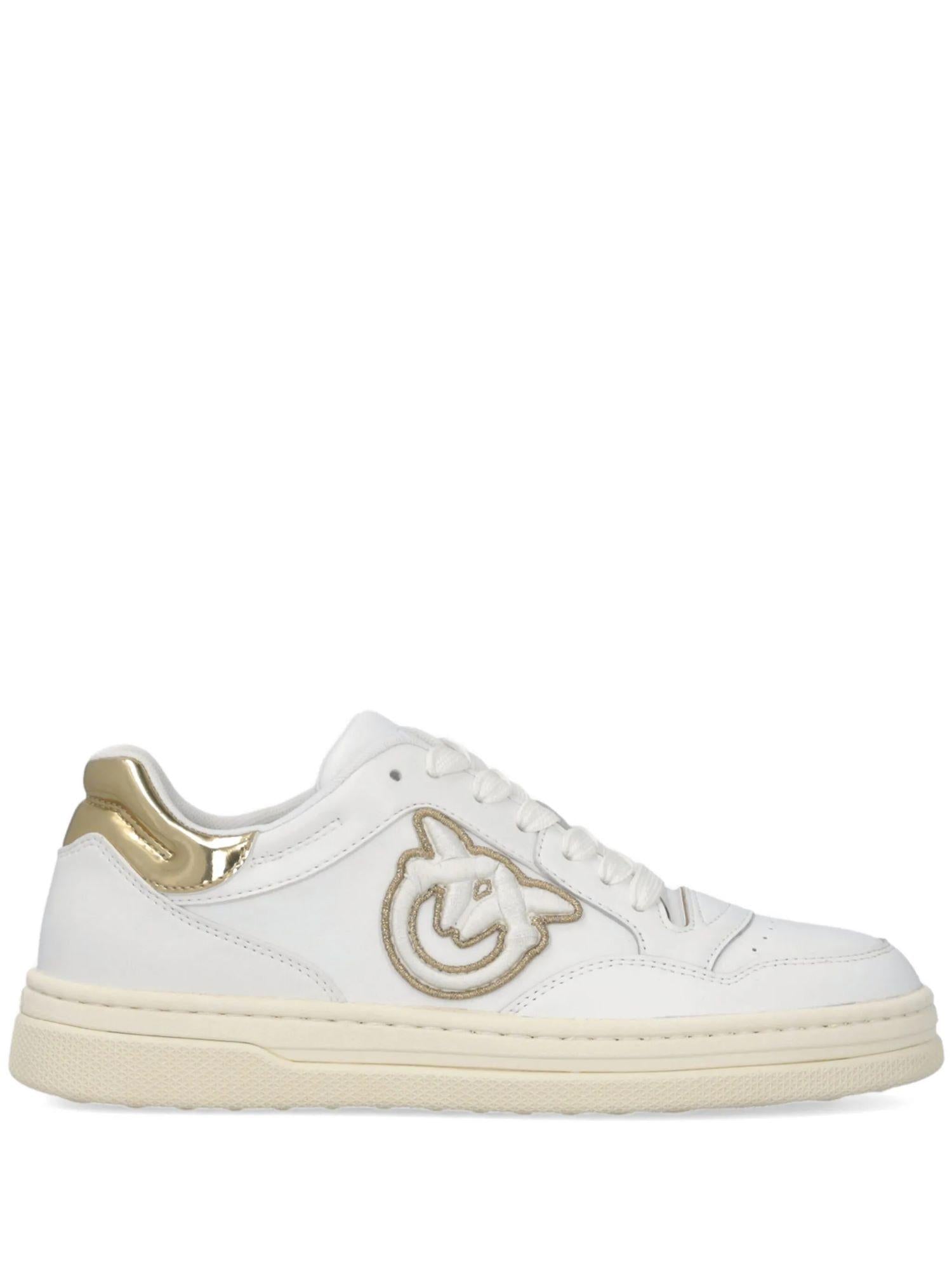 Pinko sneakers Mandy in pelle con logo Love Birds bianco oro