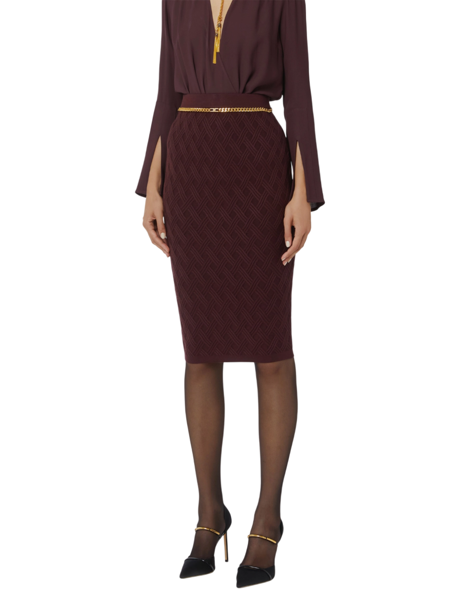 Elisabetta Franchi gonna longuette in maglia borgogna GK20B56E2 EA4 ELISABETTA FRANCHI 
