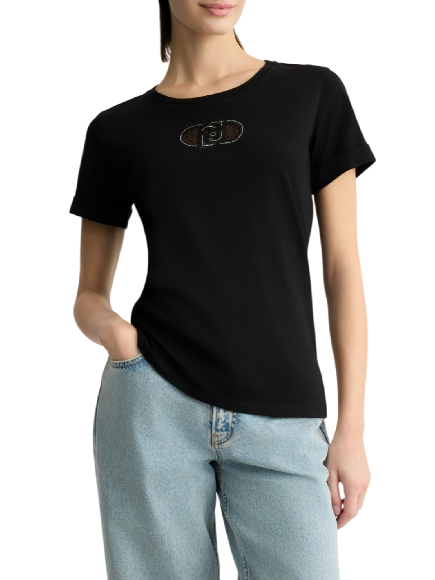 Liu Jo T-shirt maniche corte con logo monogram strass nero TA5180JS923 M9308 LIU JO 