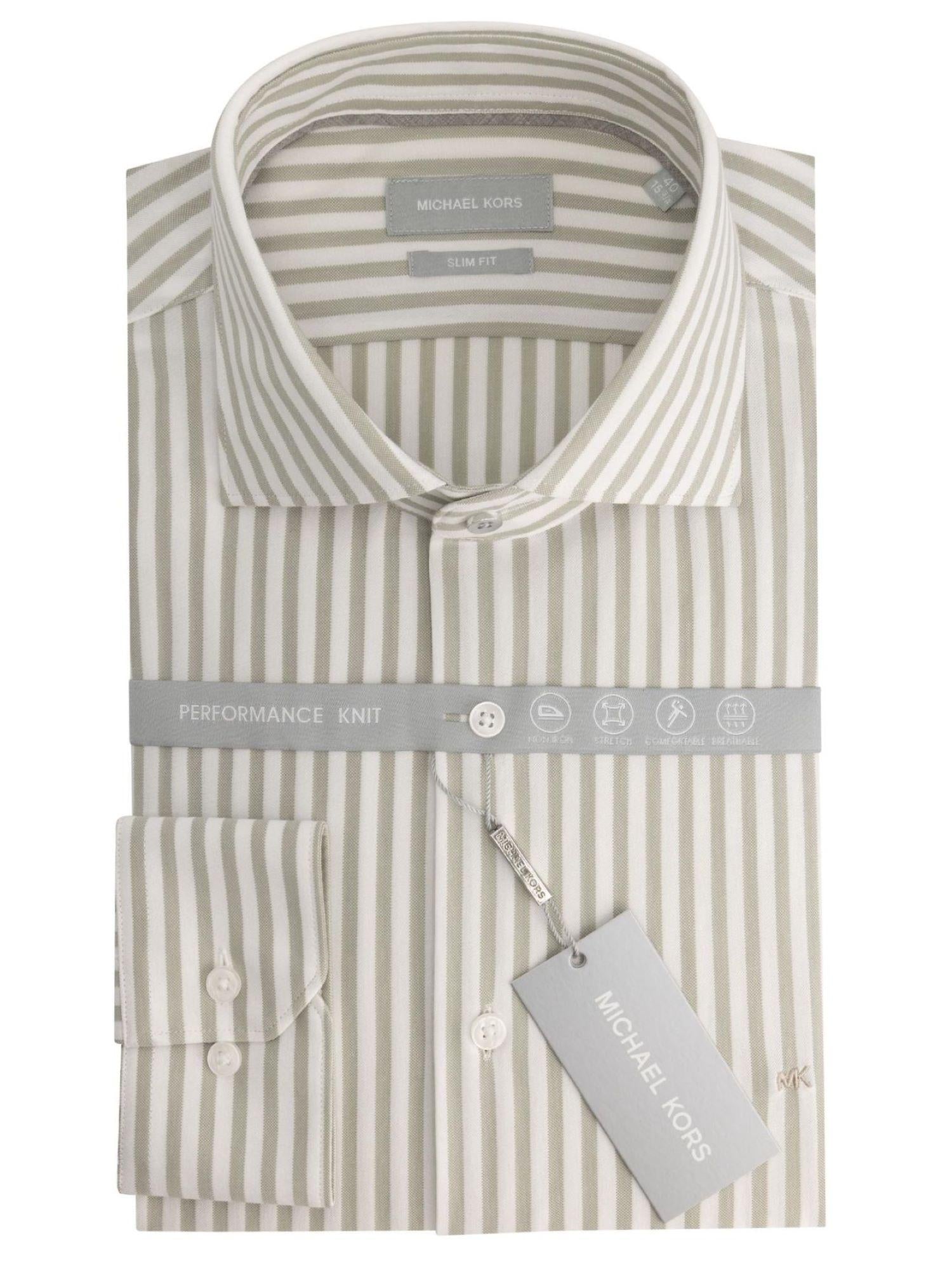 Michael Kors camicia uomo a righe slim fit bianco ecrù MK0DS01680 M240 MICHAEL KORS 