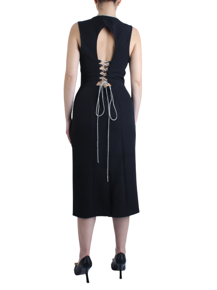 Yes Zee abito midi smanicato con laccetti strass nero A205-CH00 0801 YES-ZEE 