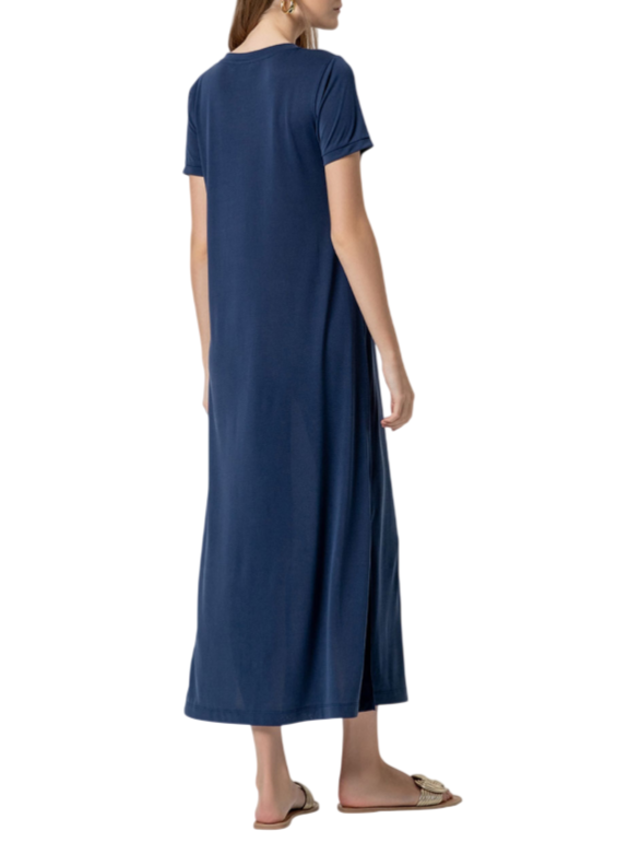 Surkana abito lungo fluido scollo a V blu 526BAMO711 52 SURKANA 