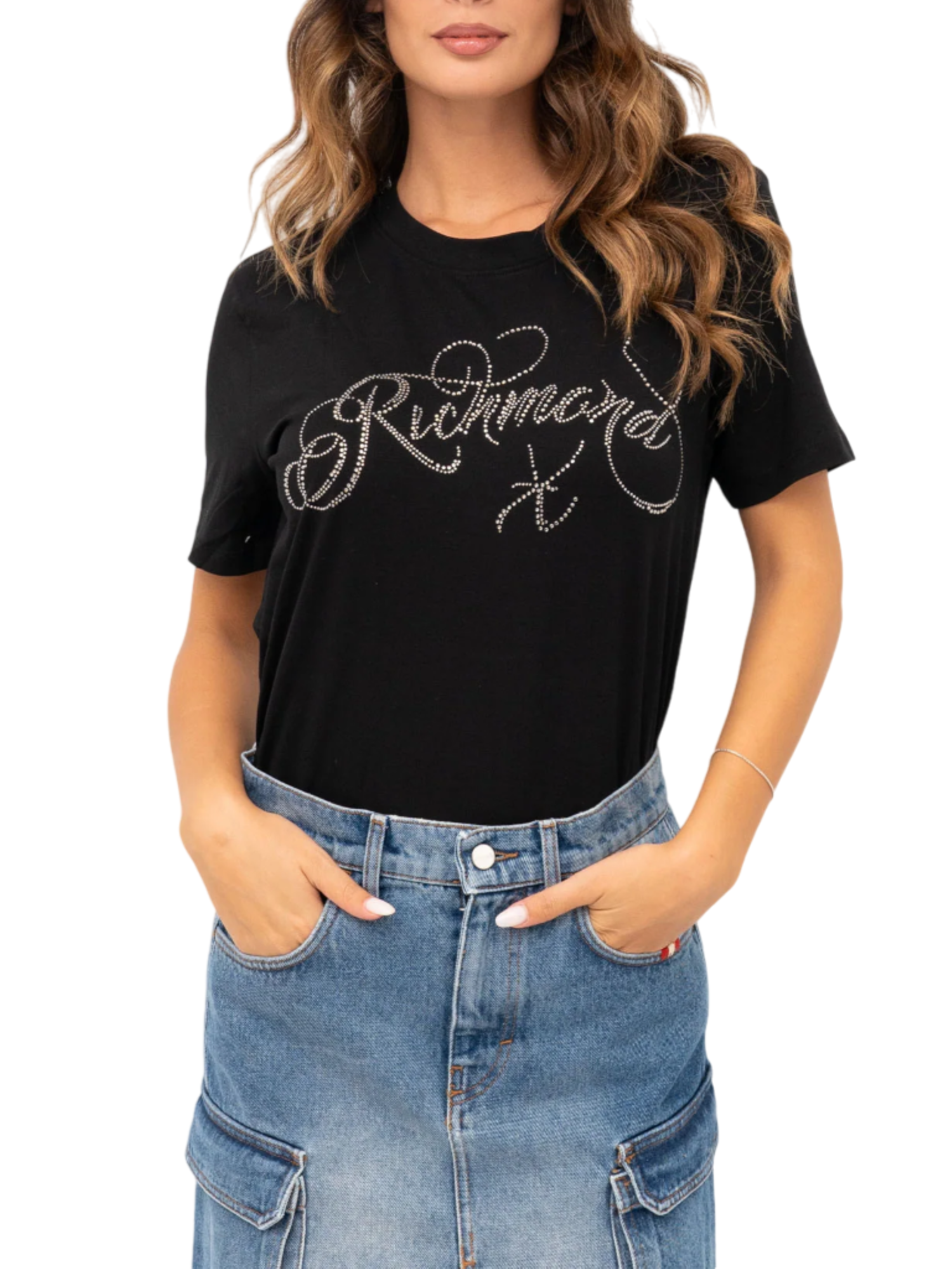 John Richmond T-shirt manica corta con logo nero UWA24174TS BLACK John RICHMOND 