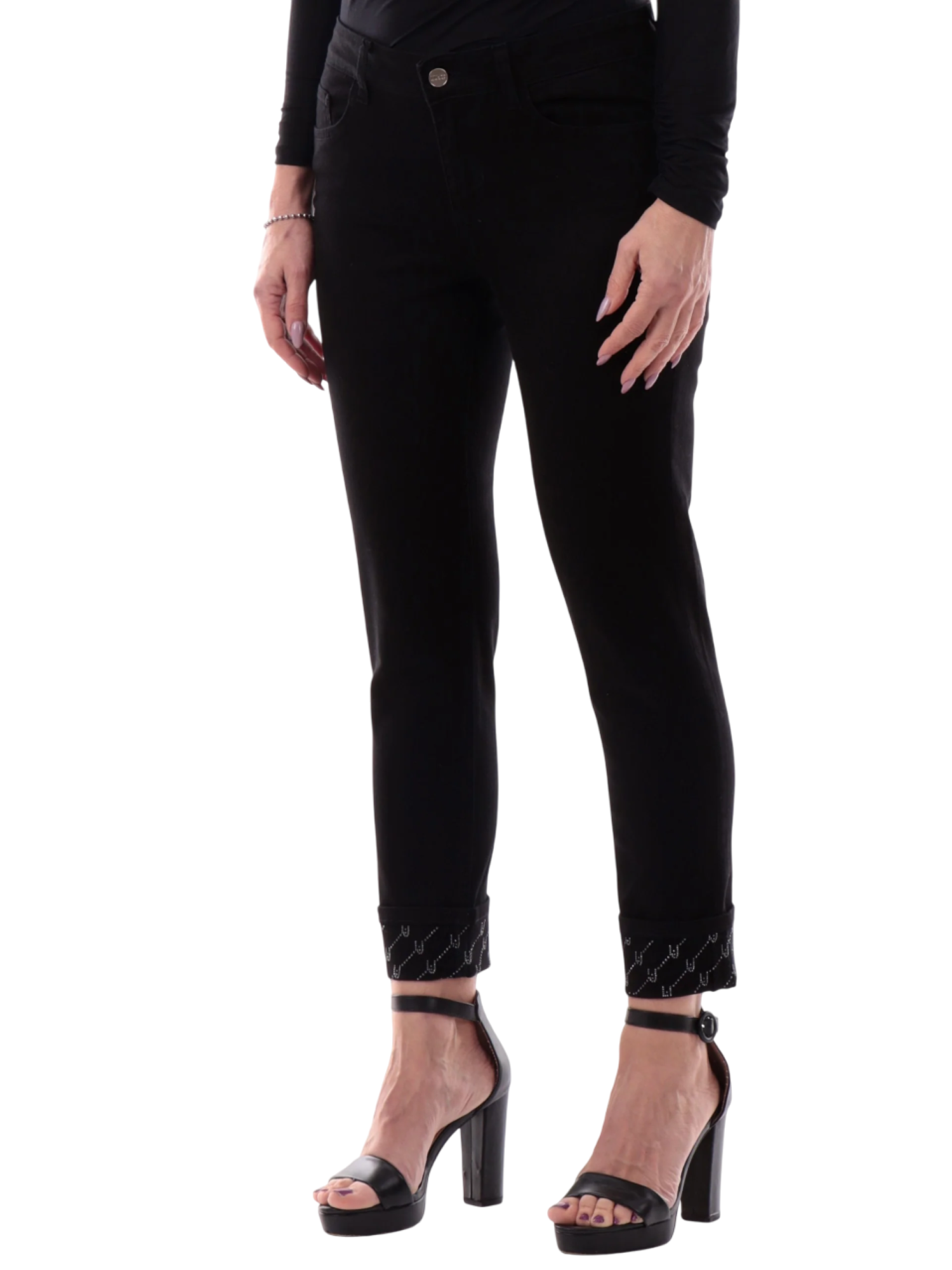 Liu Jo jeans skinny Monroe con risvolto strass nero