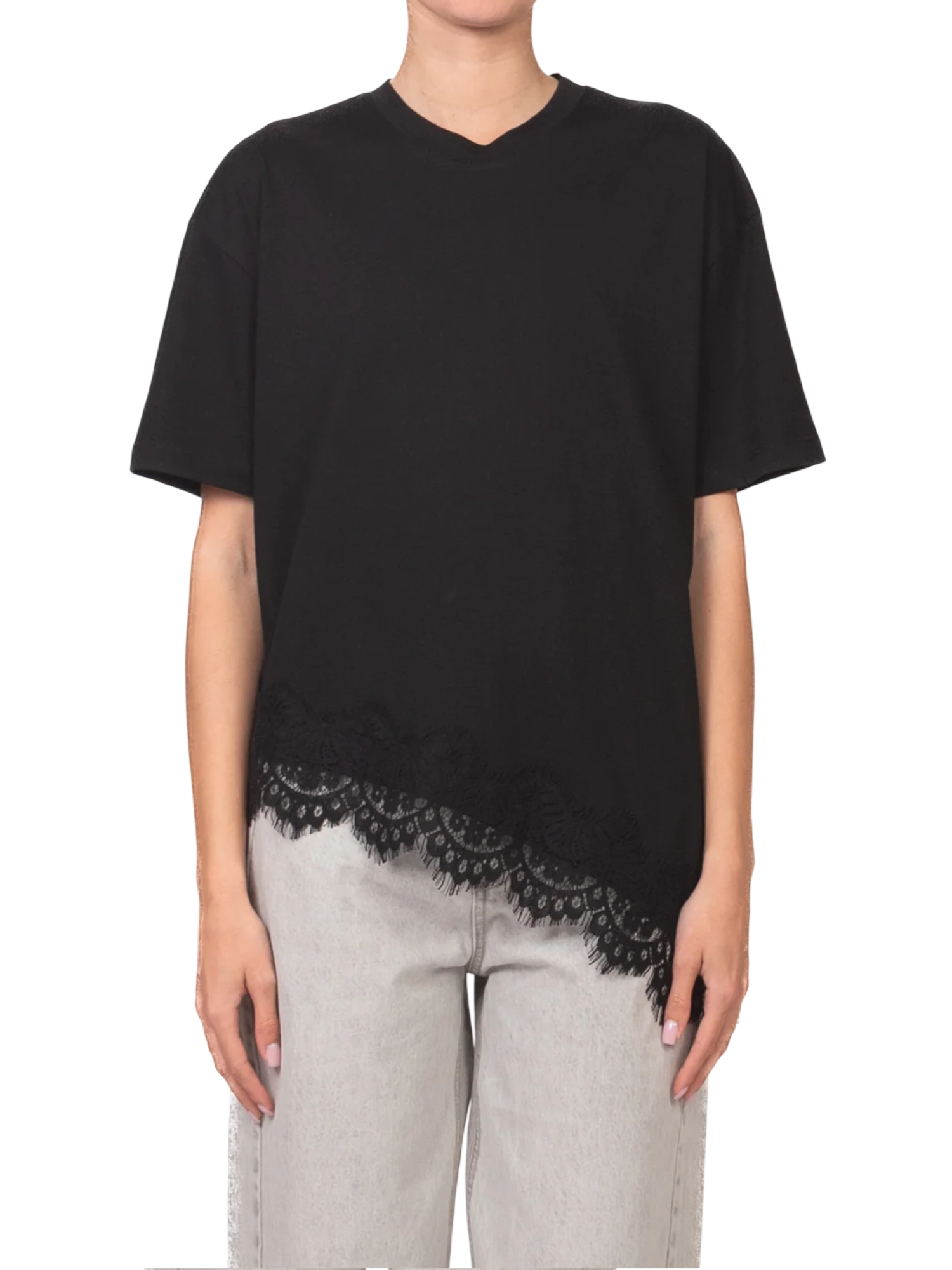 Vicolo T-shirt manica corta asimmetrica con pizzo nero RAB0598 NERO VICOLO 