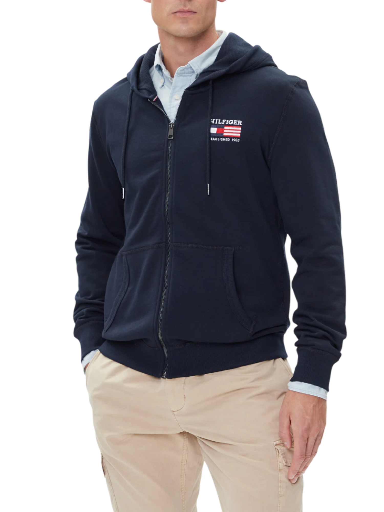 Tommy Hilfiger felpa uomo con zip e cappuccio blu MW0MW39691 DW5 Tommy Hilfiger 