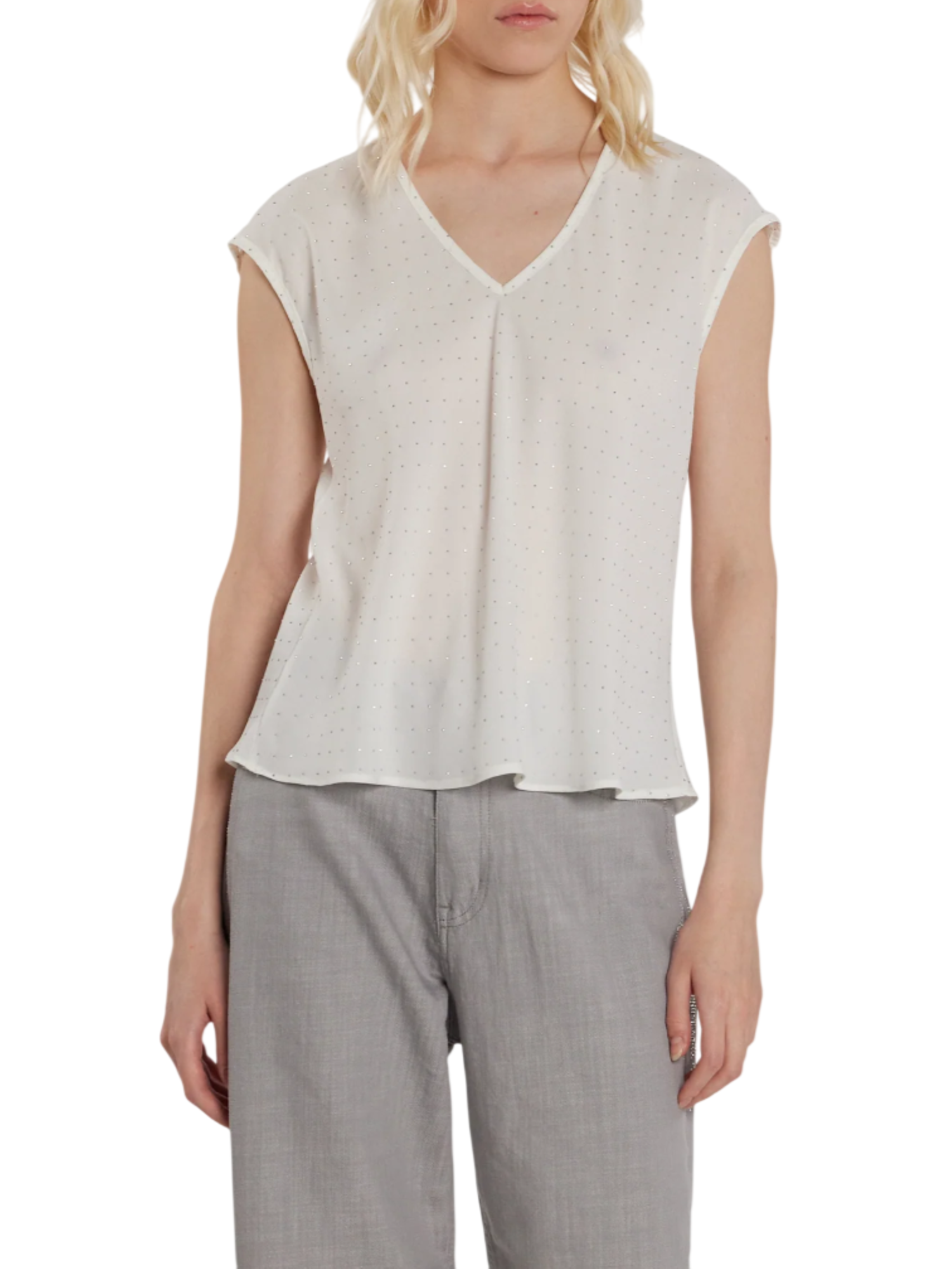 Relish blusa Lavolpe in georgette con strass panna LAVOLPE 1101 RELISH 