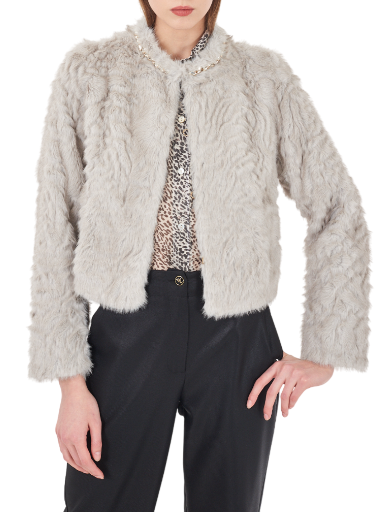 Yes Zee pelliccia ecologica con applicazioni gioiello grigio G005-KL00 0846 YES-ZEE 