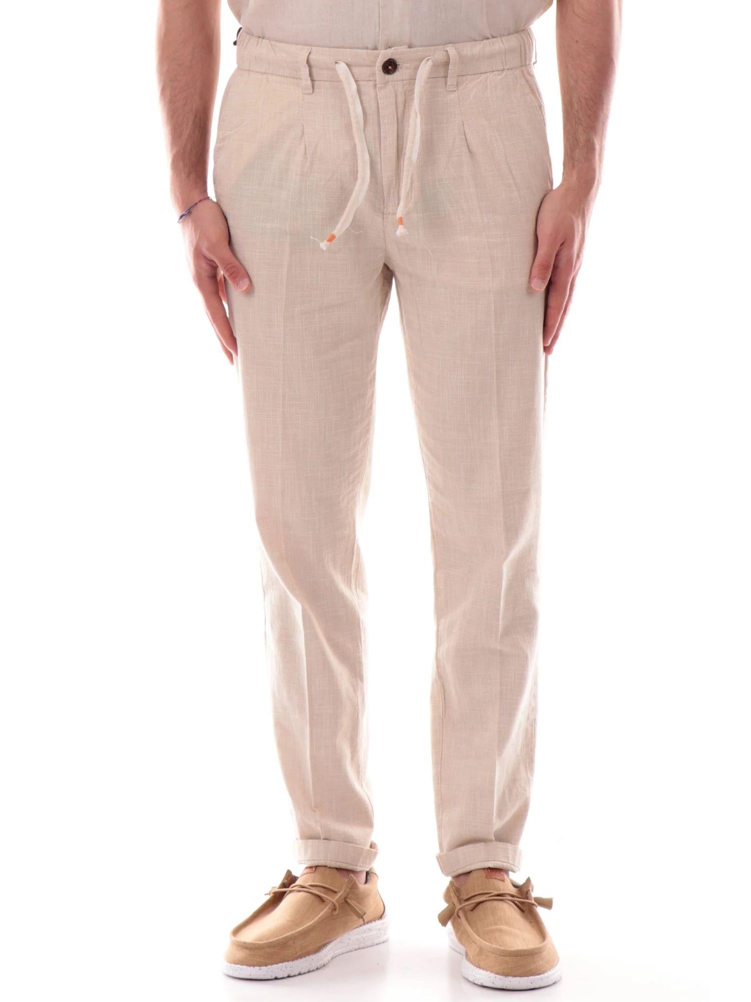 Yes Zee pantaloni a righe misto lino beige P670-PF00 2002 YES-ZEE 