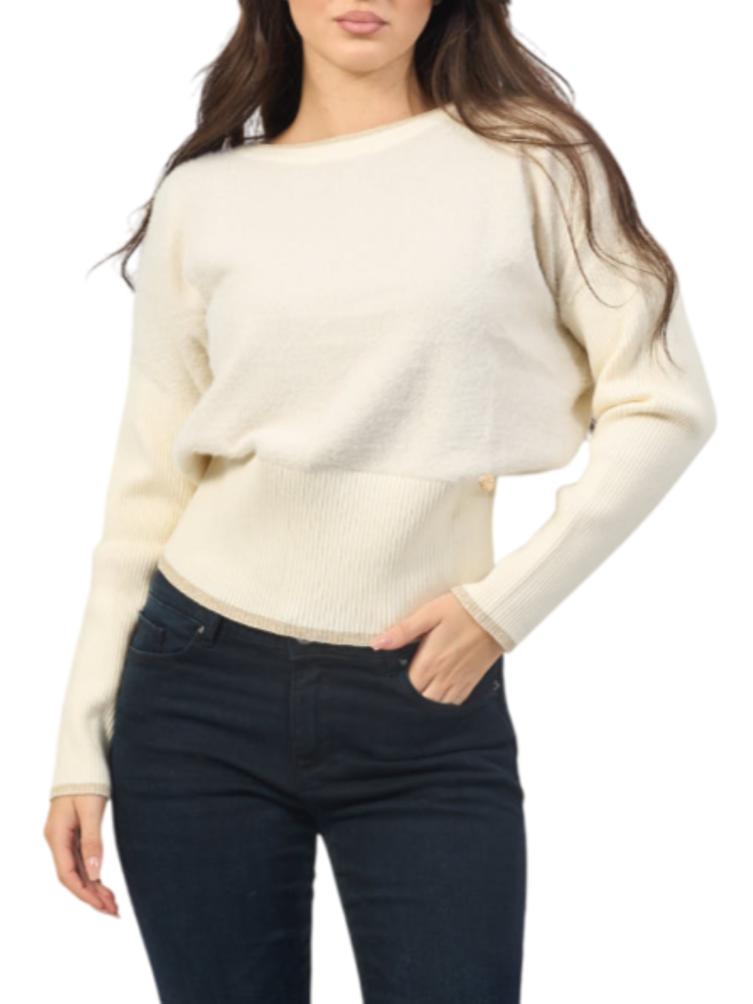 Yes Zee maglia in tessuto fluffy con lurex avorio M014-IS00 0157 YES-ZEE 