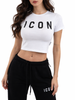 Icon T-shirt donna crop manica corta con logo bianco
