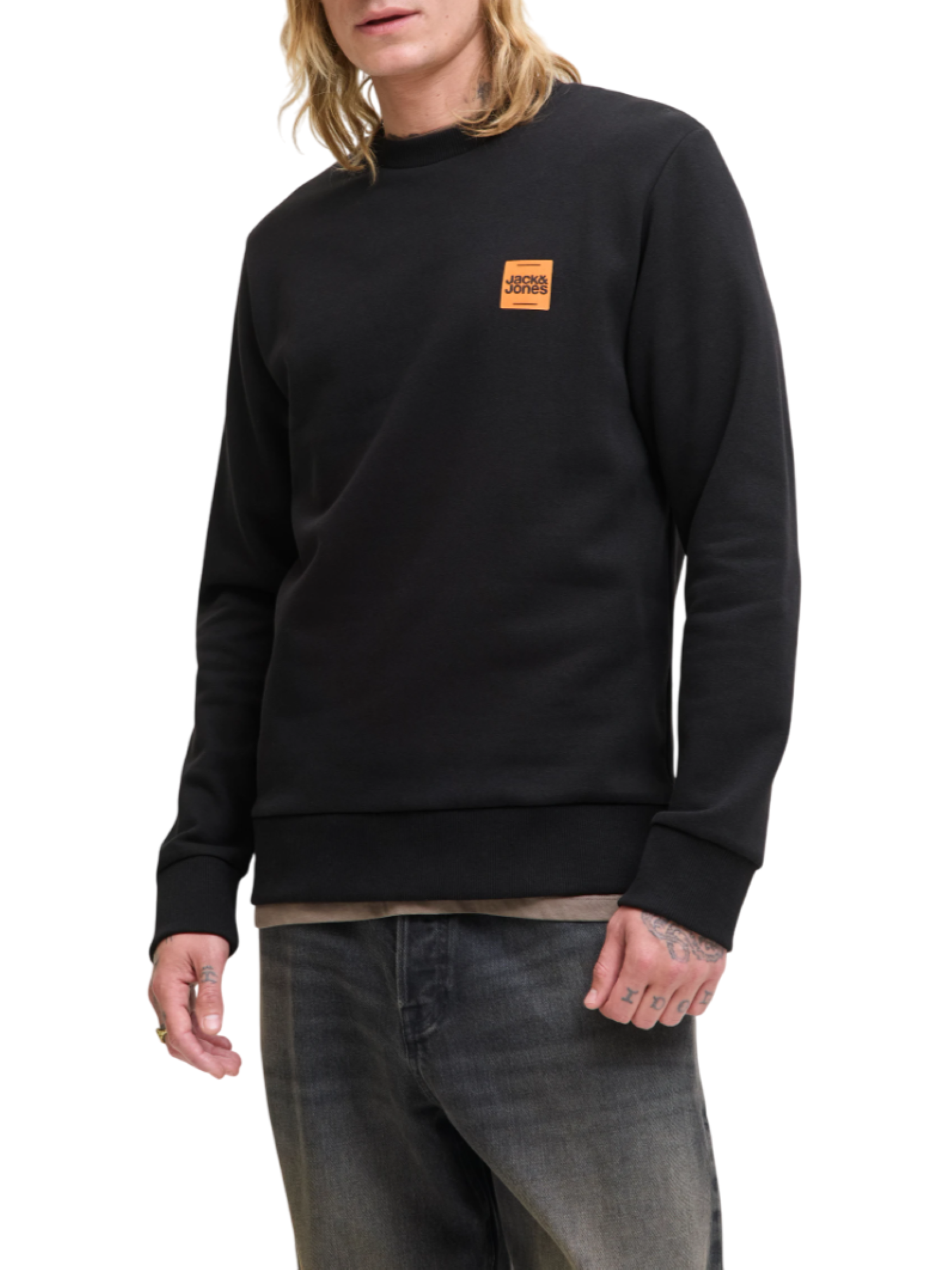 Jack&Jones felpa girocollo uomo nero 12279256 BLACK JACK&JONES 