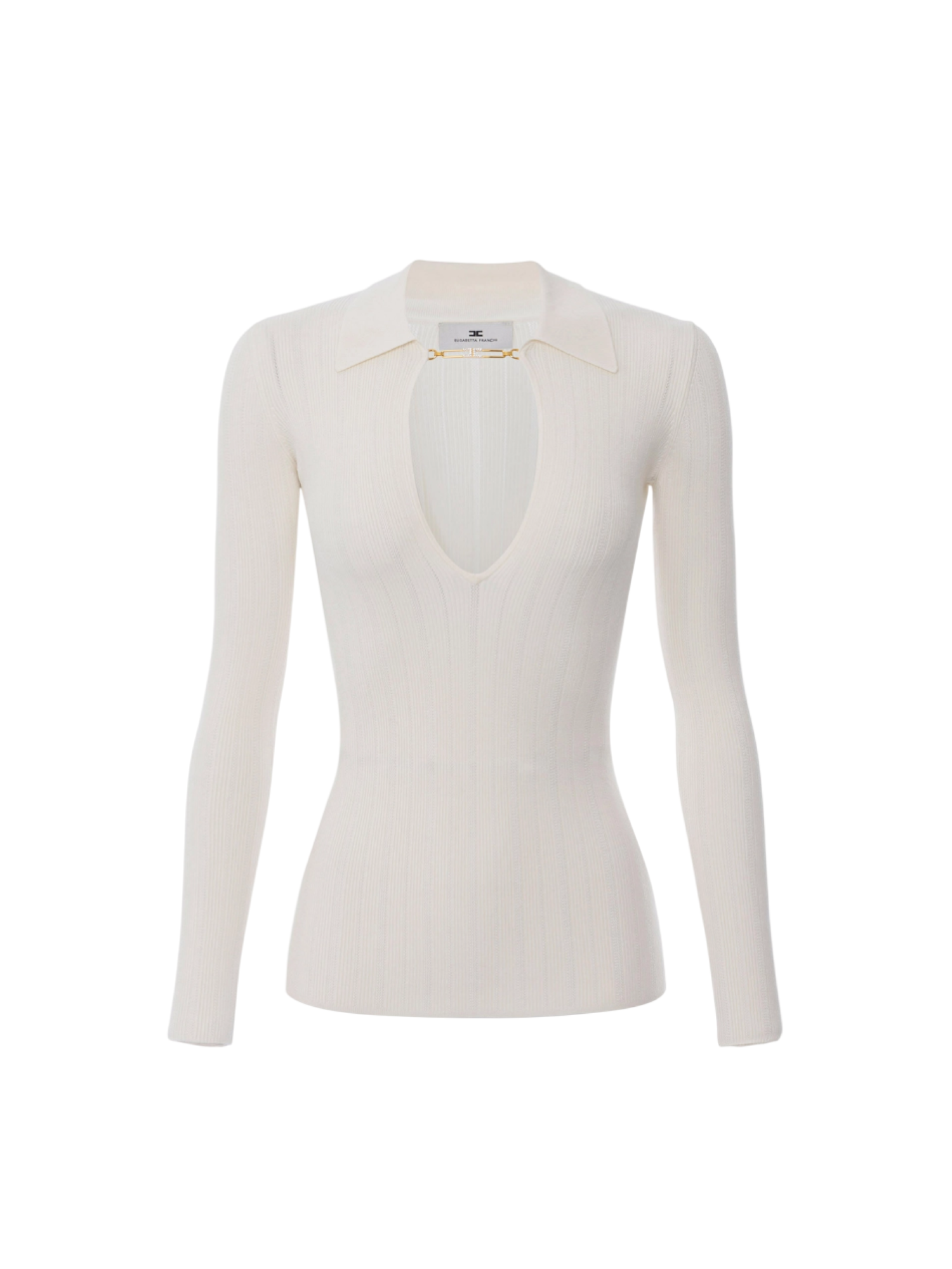 Elisabetta Franchi maglia a costine con dettaglio gioiello panna MK09B56E2 DZ9 ELISABETTA FRANCHI 