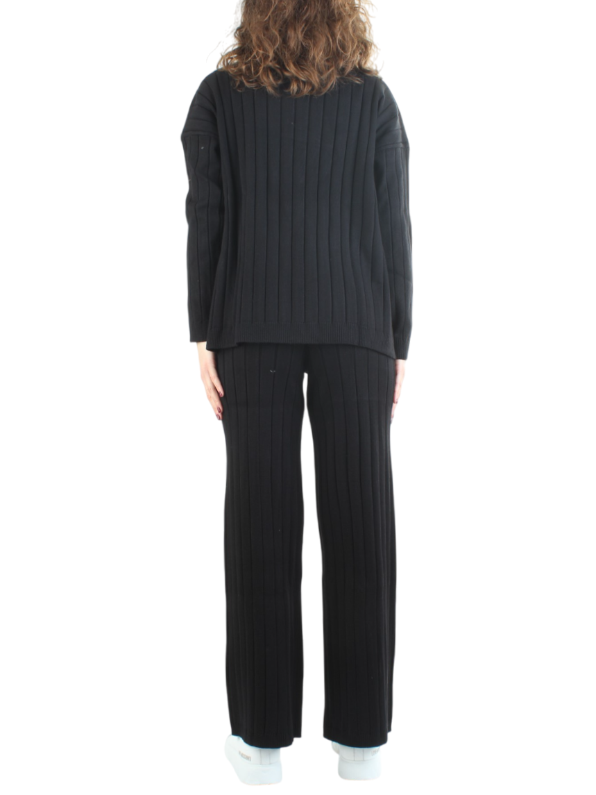 White Wise completo in maglia collo alto a coste nero WW19057-C NERO WHITE WISE 