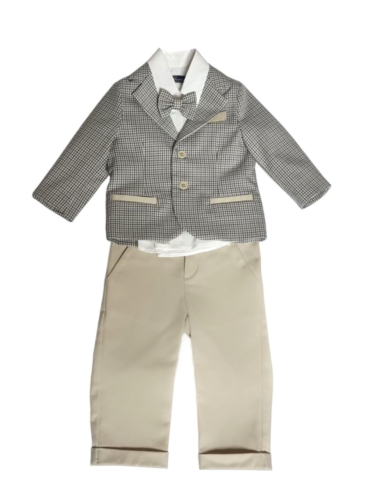 Pascal completo elegante in fantasia Pied de Poule beige 24120 PIED DE POULE PASCAL KIDS 